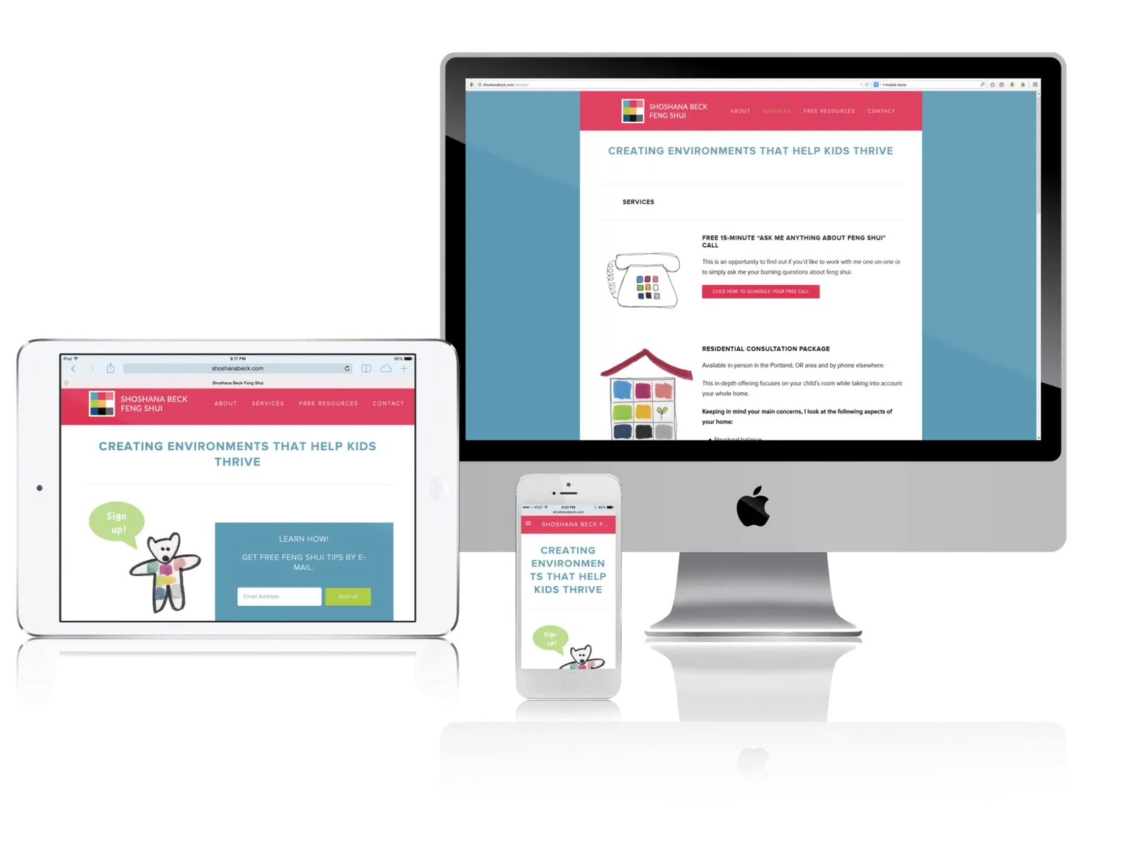 Acupuncture and feng shui website shown on desktop, laptop, tablet and phone