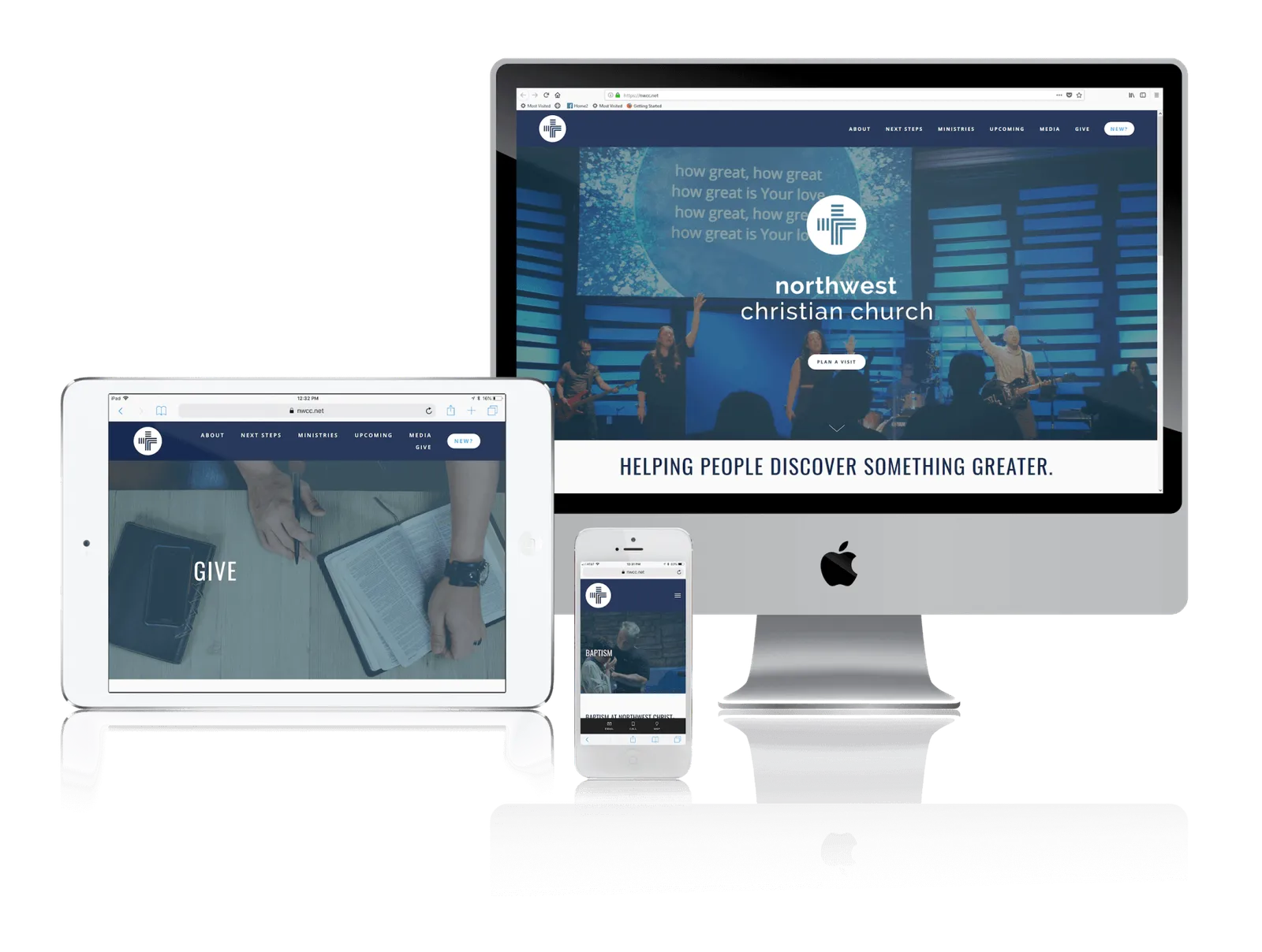 Acworth, Georgia church website shown on desktop, laptop, tablet and phone