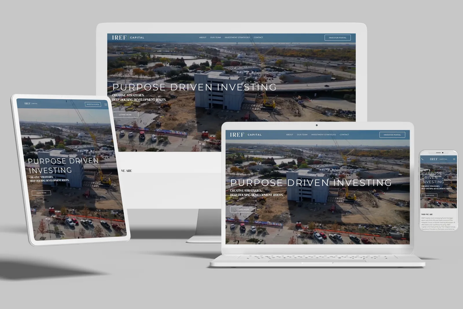 Investment fund website shown on desktop, laptop, tablet and phone