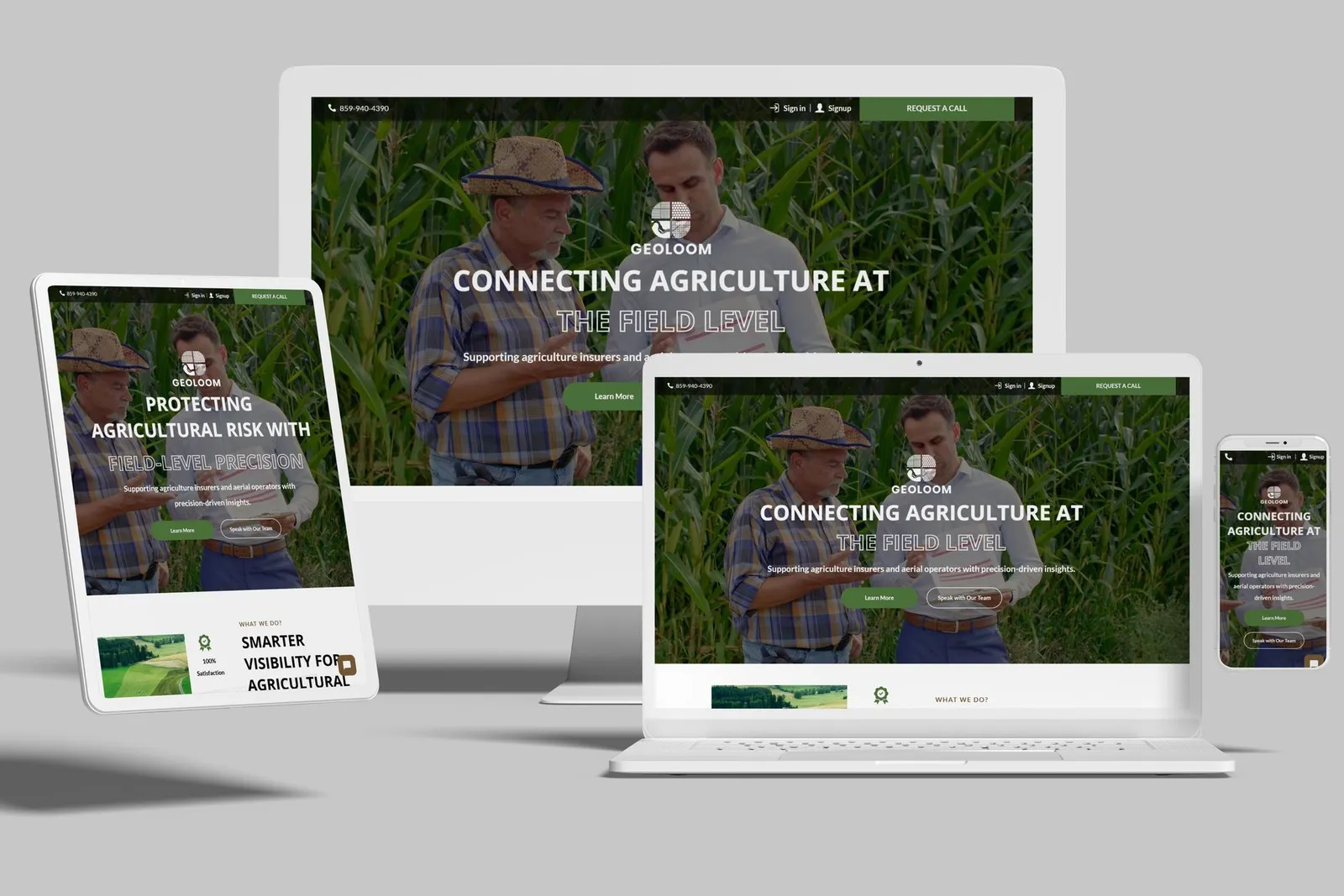 Agriculture company website shown on desktop, laptop, tablet and phone