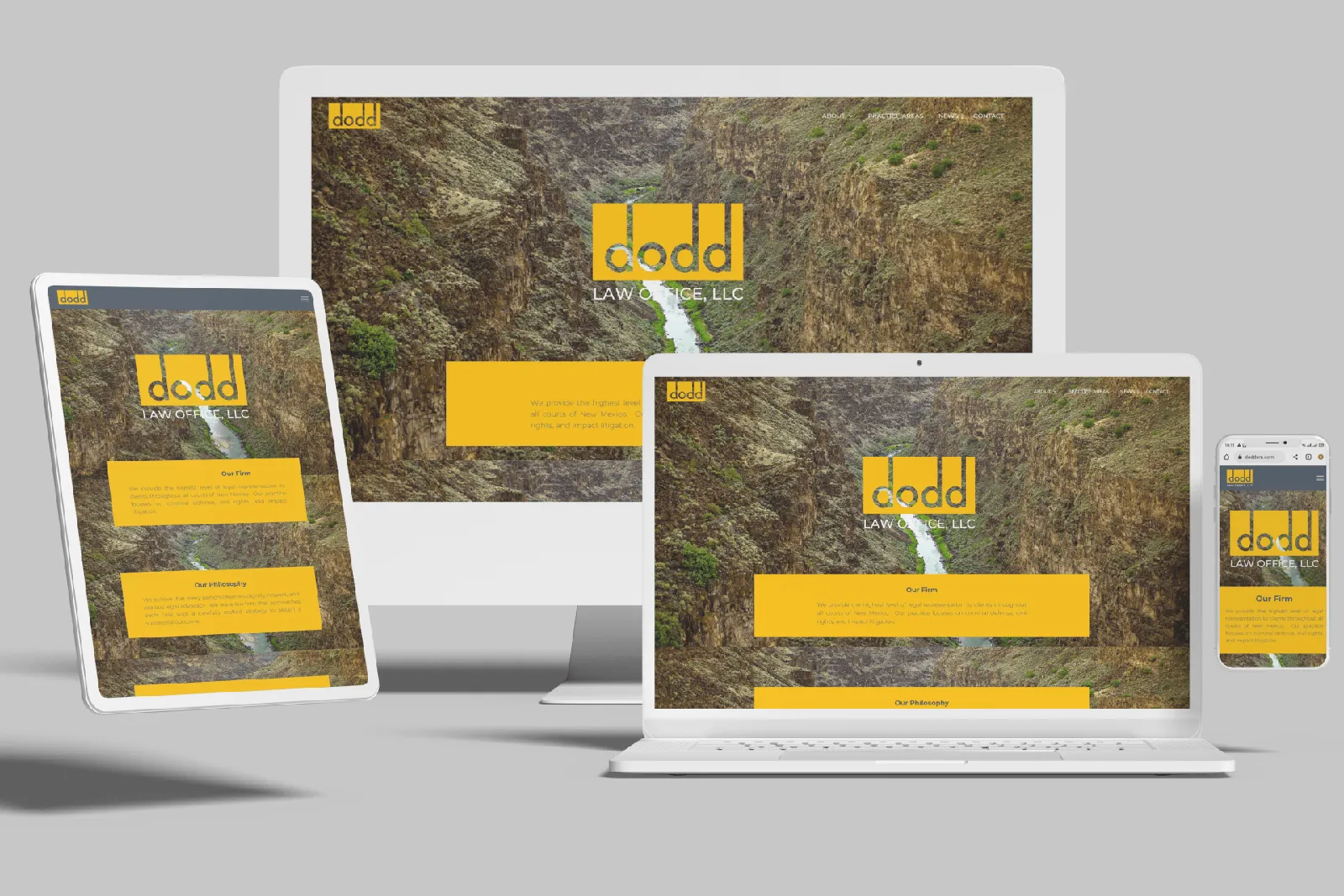 Law office website shown on desktop, laptop, tablet and phone