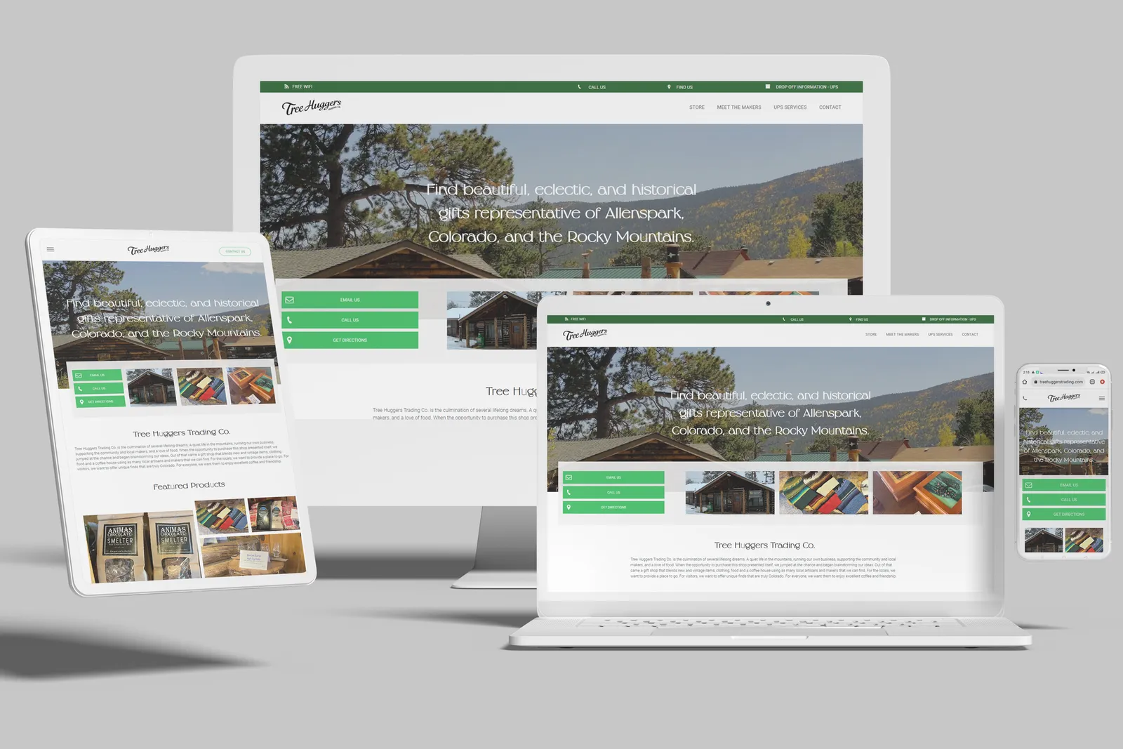 Gift shop website shown on desktop, laptop, tablet and phone