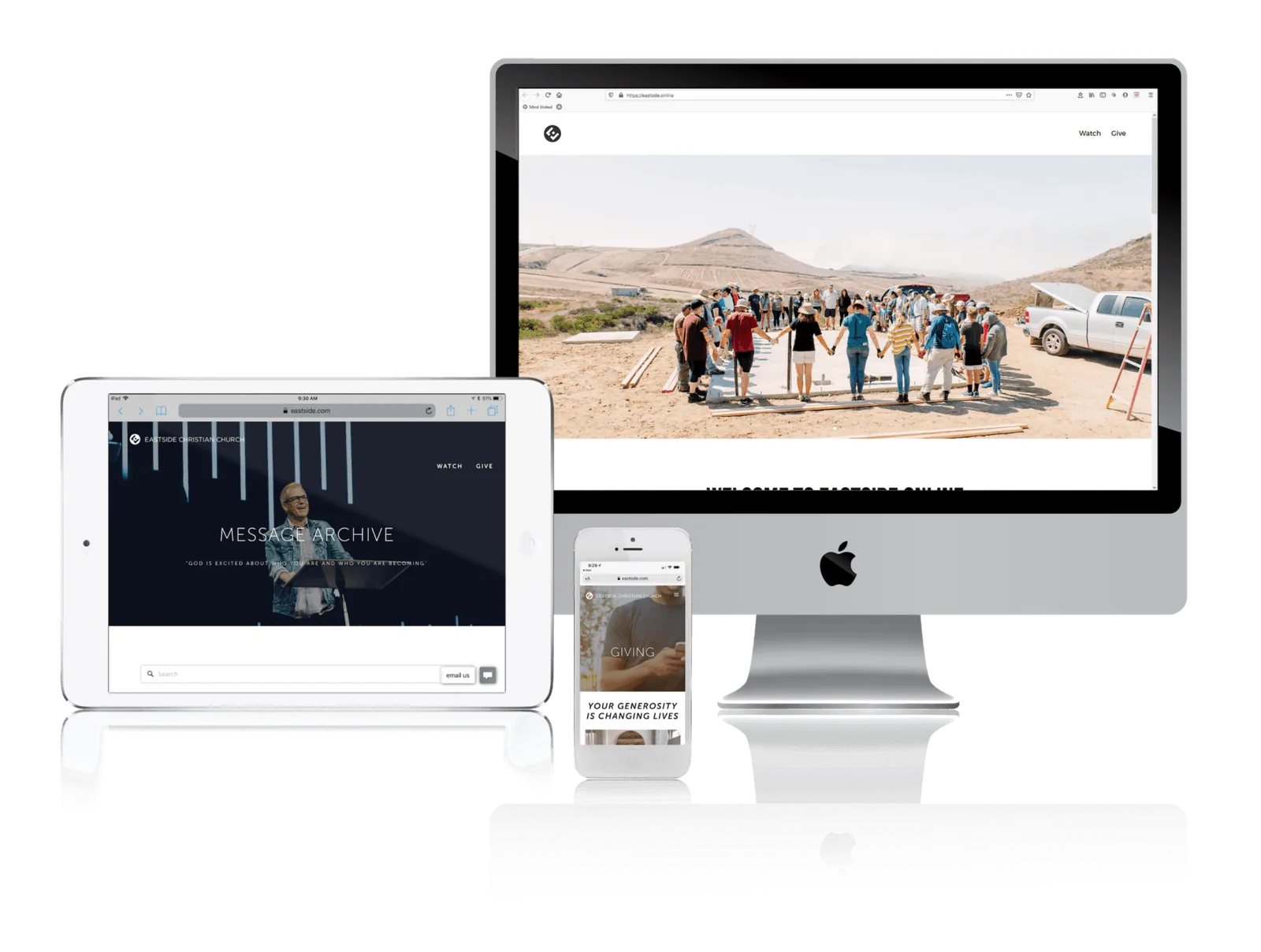 Church website shown on desktop, laptop, tablet and phone