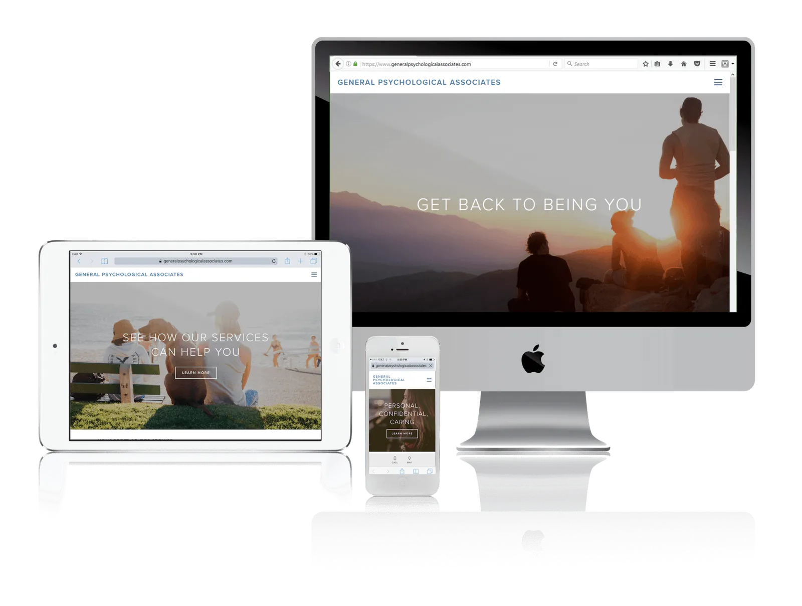 Behavioral health practice website shown on desktop, laptop, tablet and phone