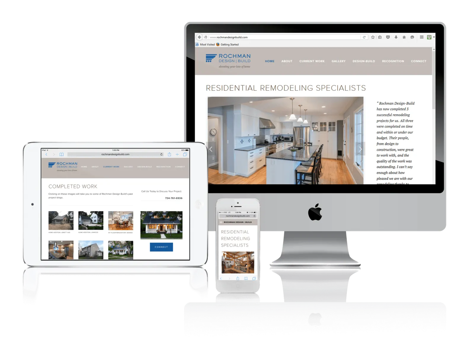 Ann Arbor remodeler website shown on desktop, laptop, tablet and phone