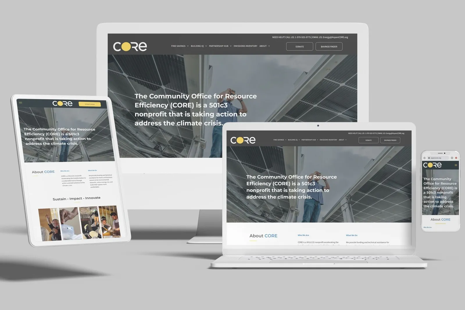Nonprofit website shown on desktop, laptop, tablet and phone
