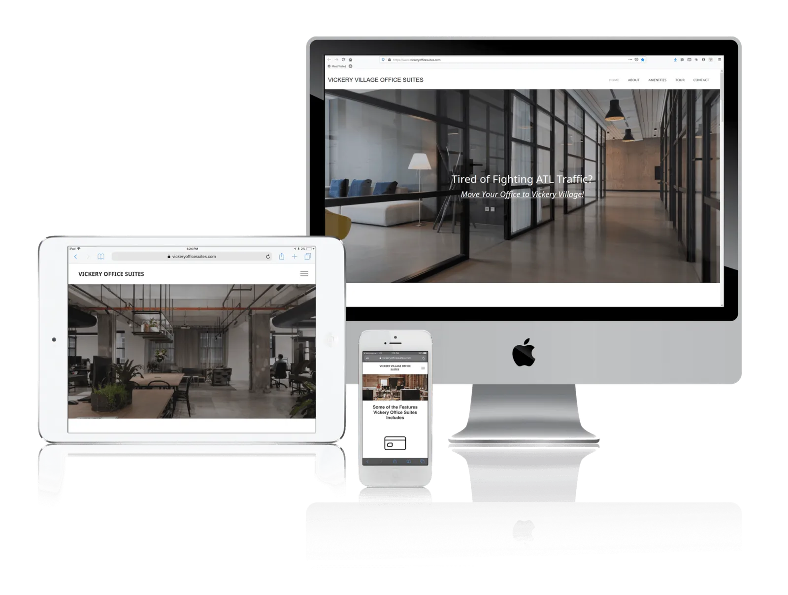 Office suites leasing website shown on desktop, laptop, tablet and phone
