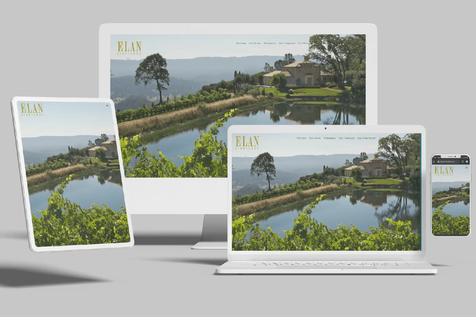 Winery website shown on desktop, laptop, tablet and phone