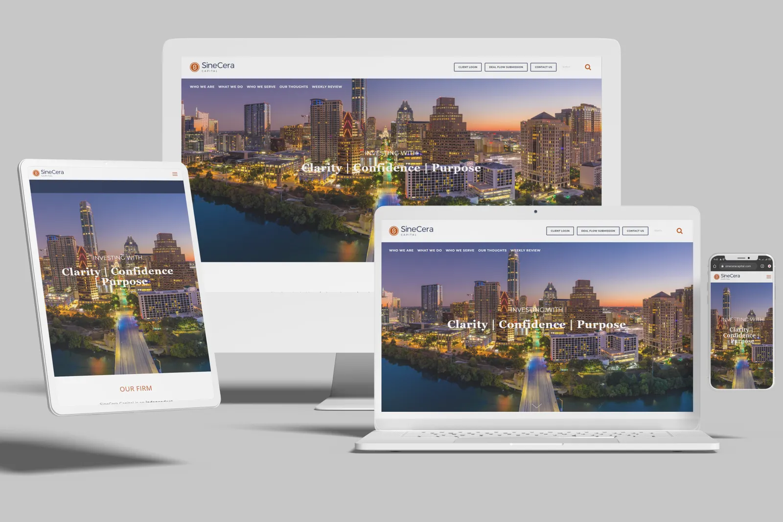 Wealth management firm website shown on desktop, laptop, tablet and phone