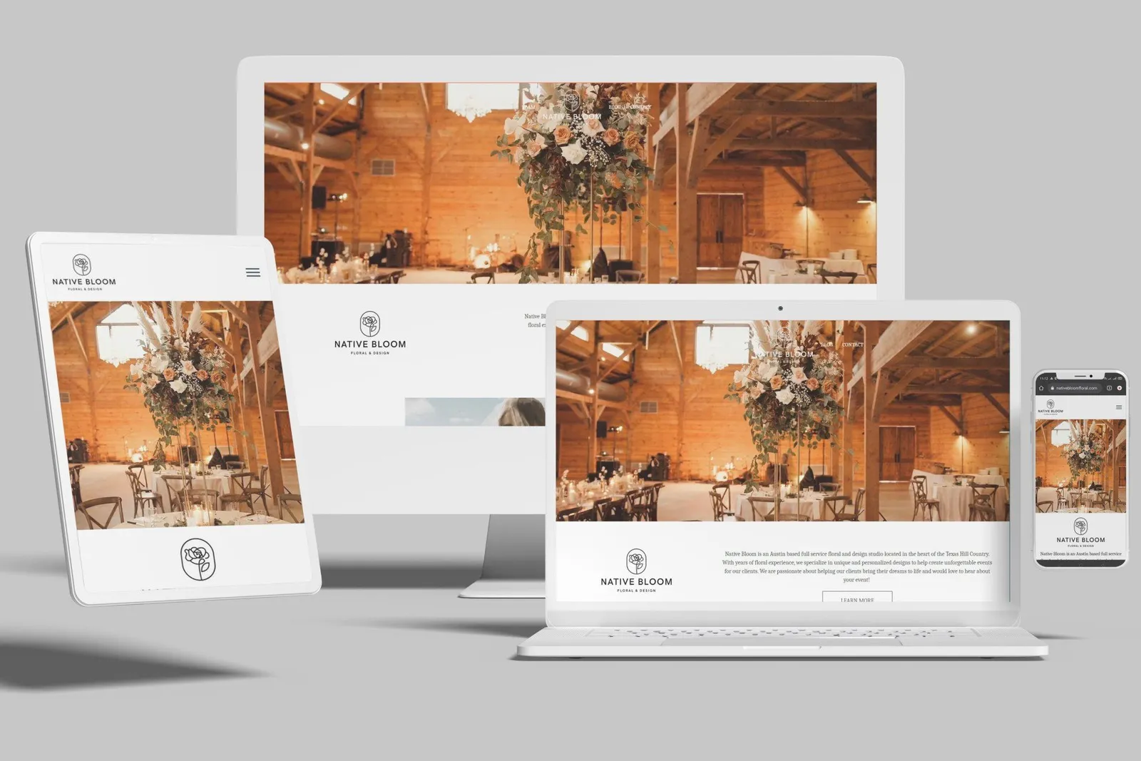 Wedding florist website shown on desktop, laptop, tablet and phone