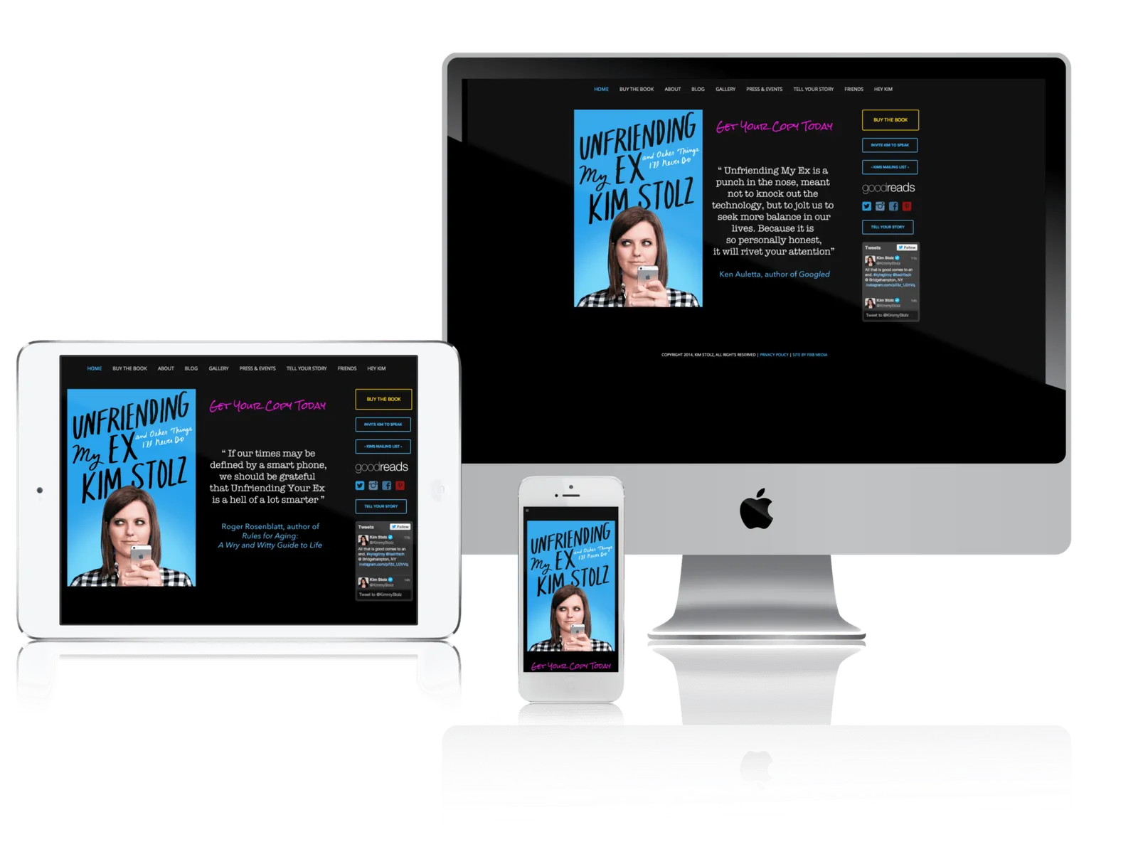 Author website shown on desktop, laptop, tablet and phone
