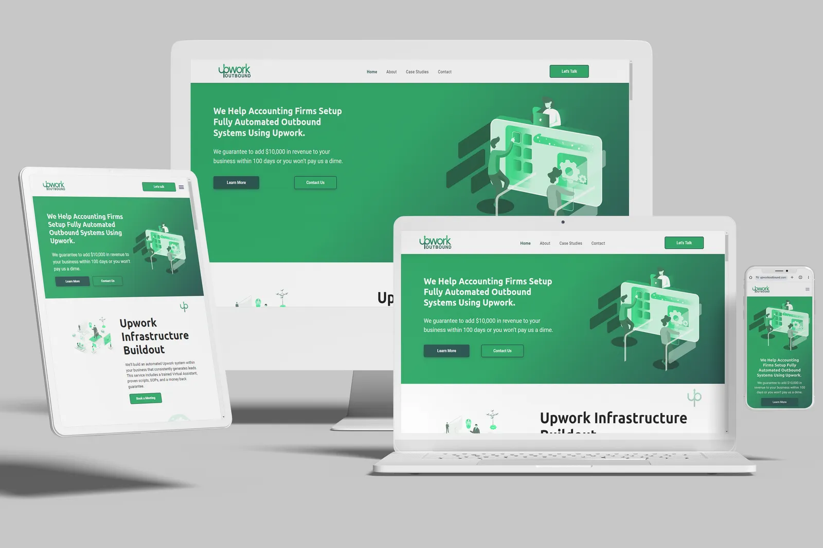 Consulting firm website shown on desktop, laptop, tablet and phone