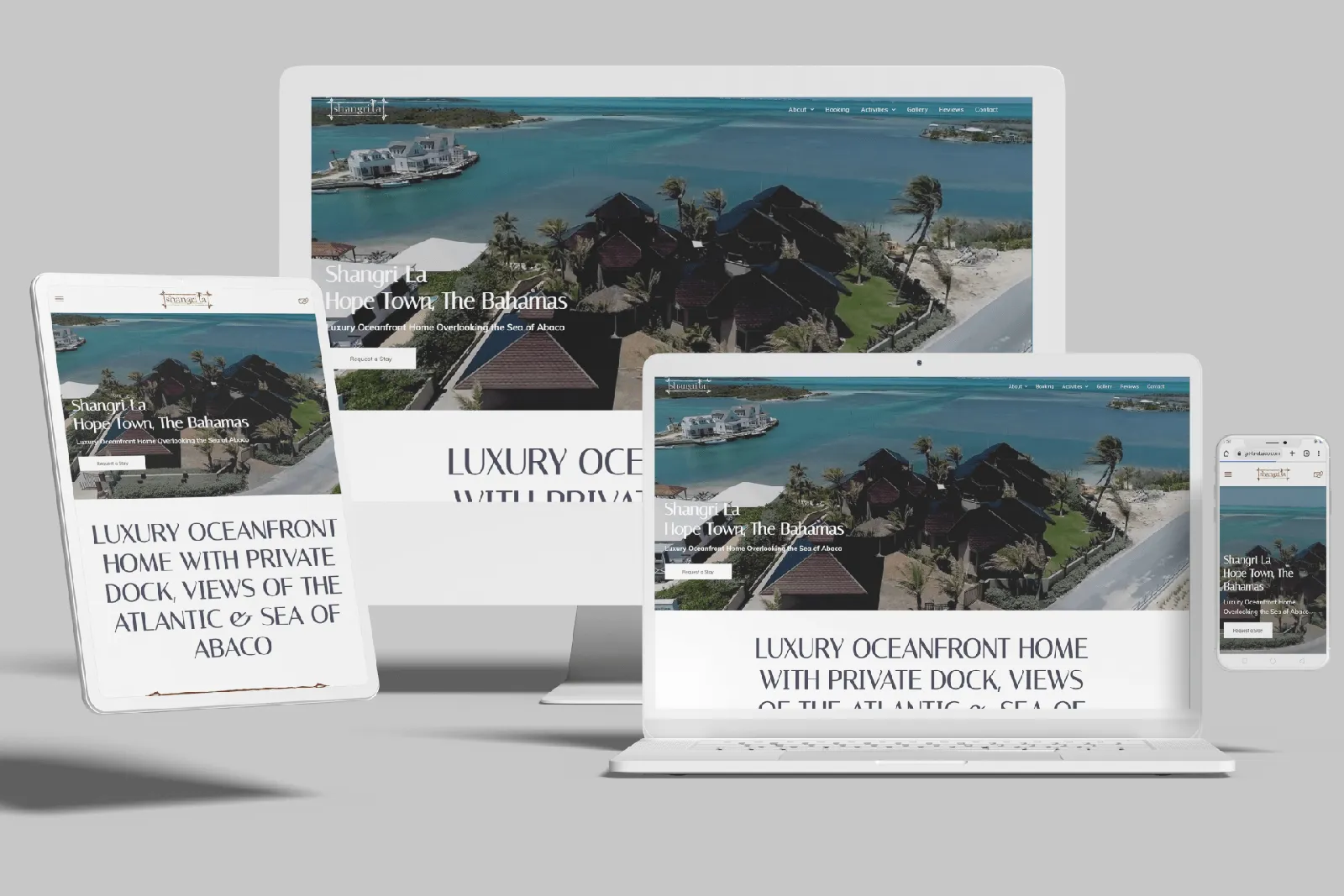 Vacation rental website shown on desktop, laptop, tablet and phone