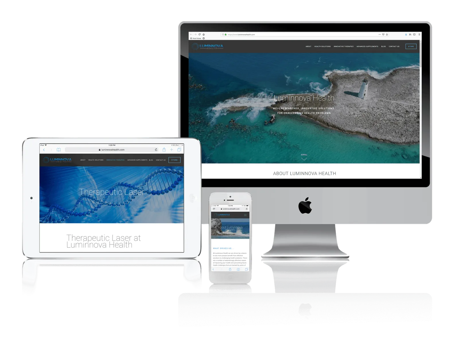 Wellness practice website shown on desktop, laptop, tablet and phone