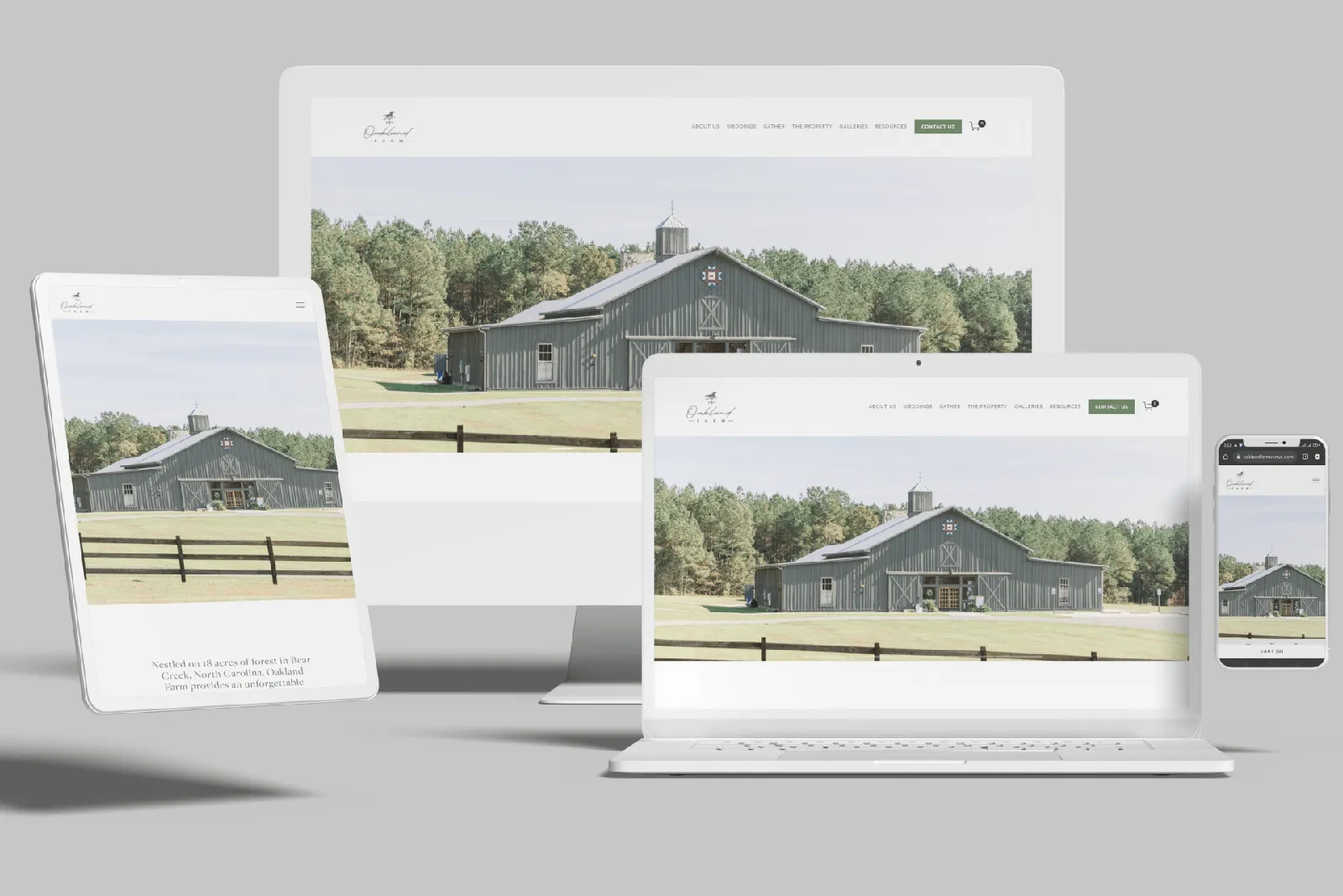 Wedding venue website shown on desktop, laptop, tablet and phone