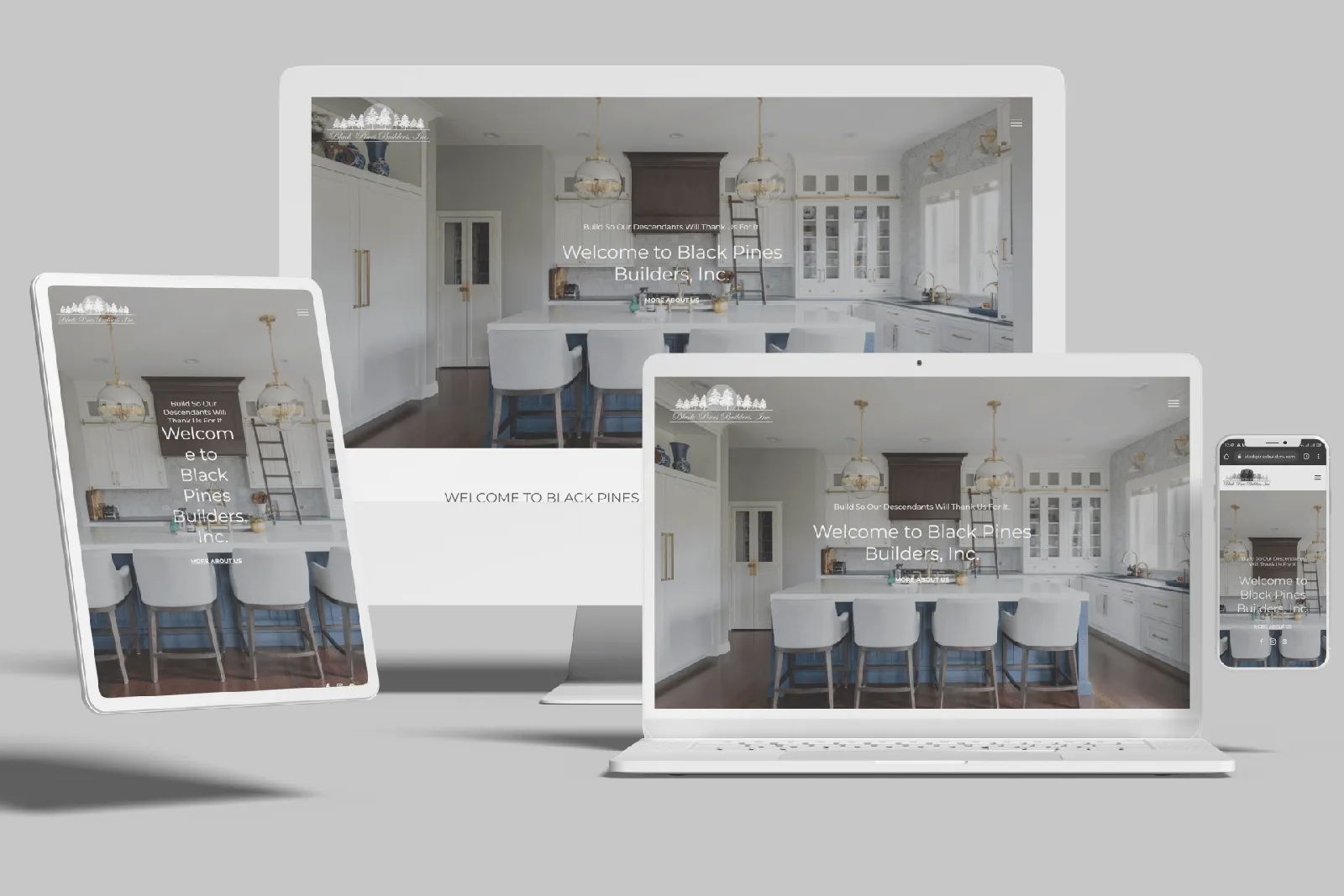 Design-build home builder website shown on desktop, laptop, tablet and phone