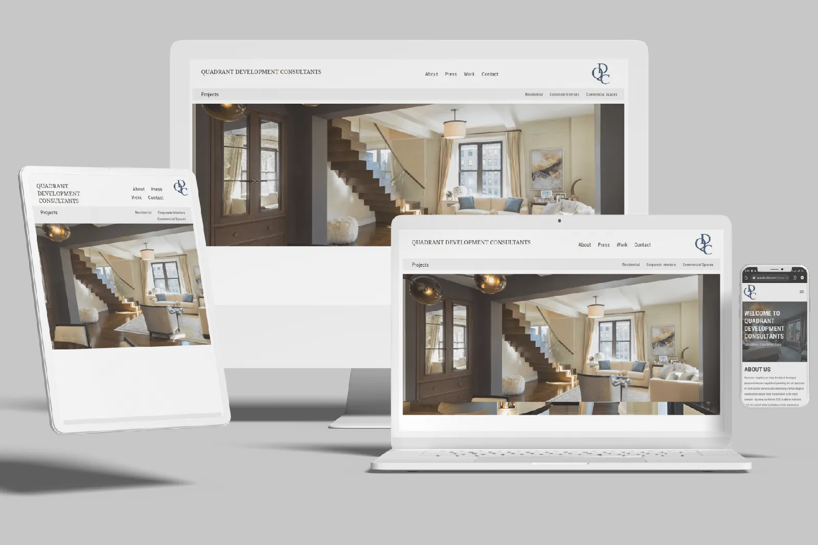 General contractor website shown on desktop, laptop, tablet and phone