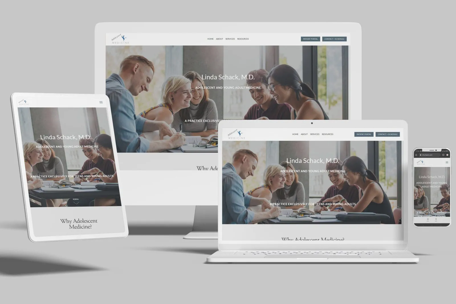 Medical practice website shown on desktop, laptop, tablet and phone