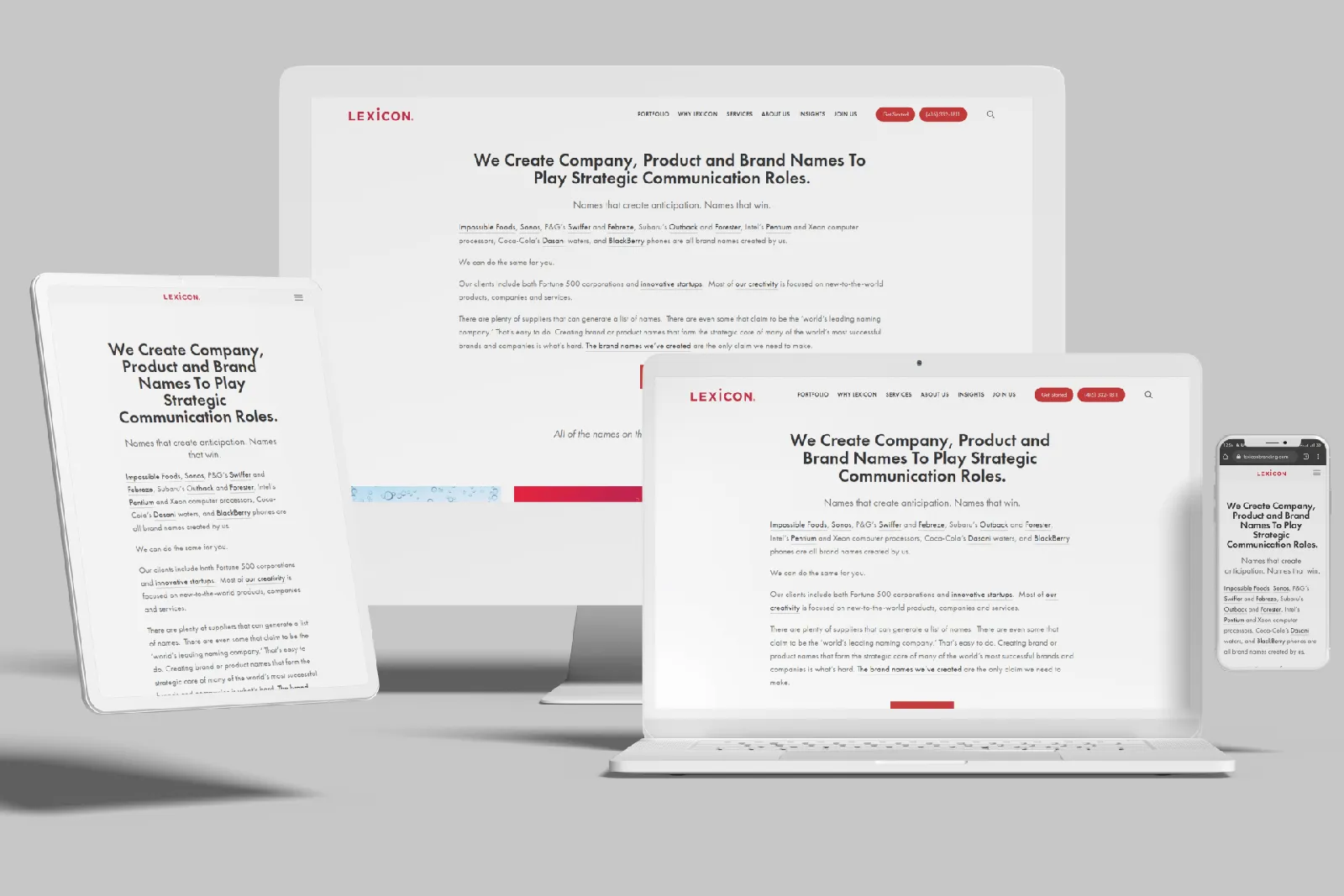 Branding agency website shown on desktop, laptop, tablet and phone