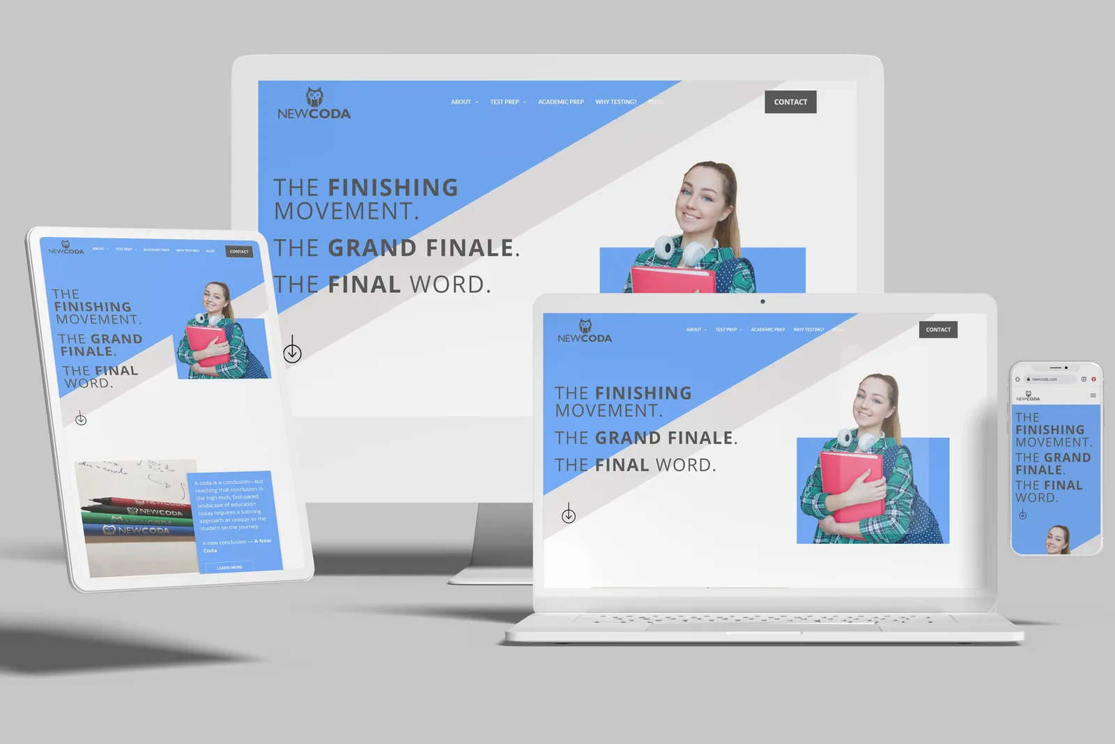 Tutoring business website shown on desktop, laptop, tablet and phone