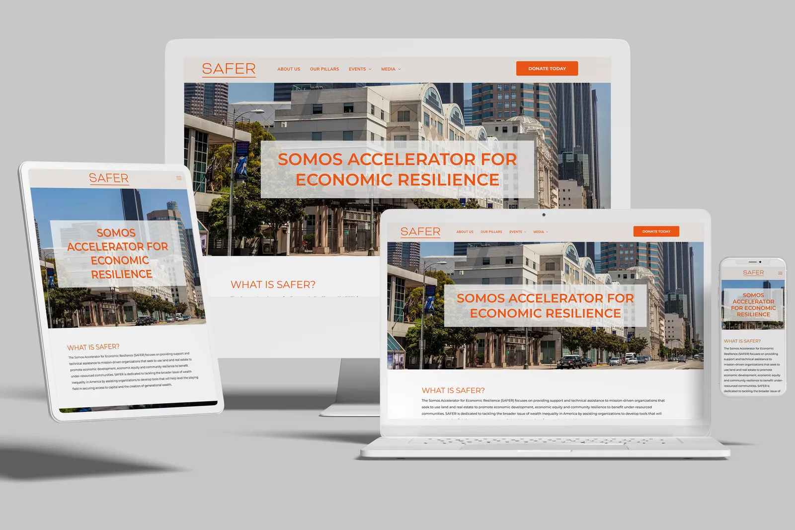 Nonprofit website shown on desktop, laptop, tablet and phone
