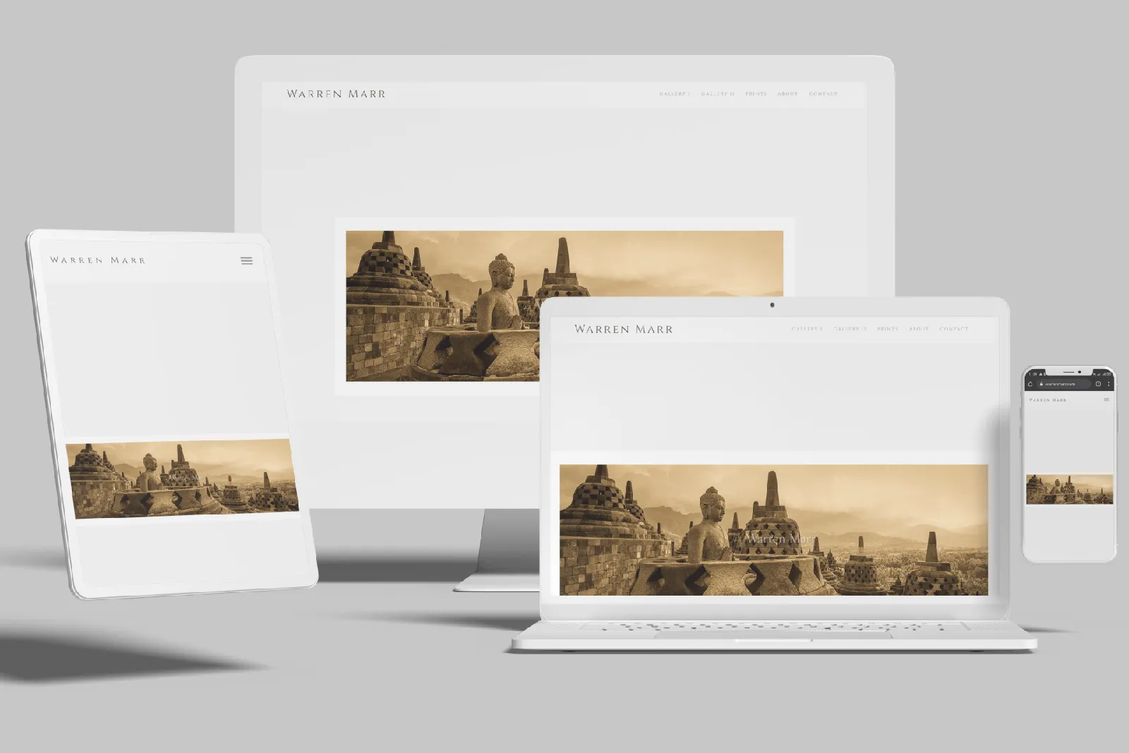 Fine art photographer website shown on desktop, laptop, tablet and phone