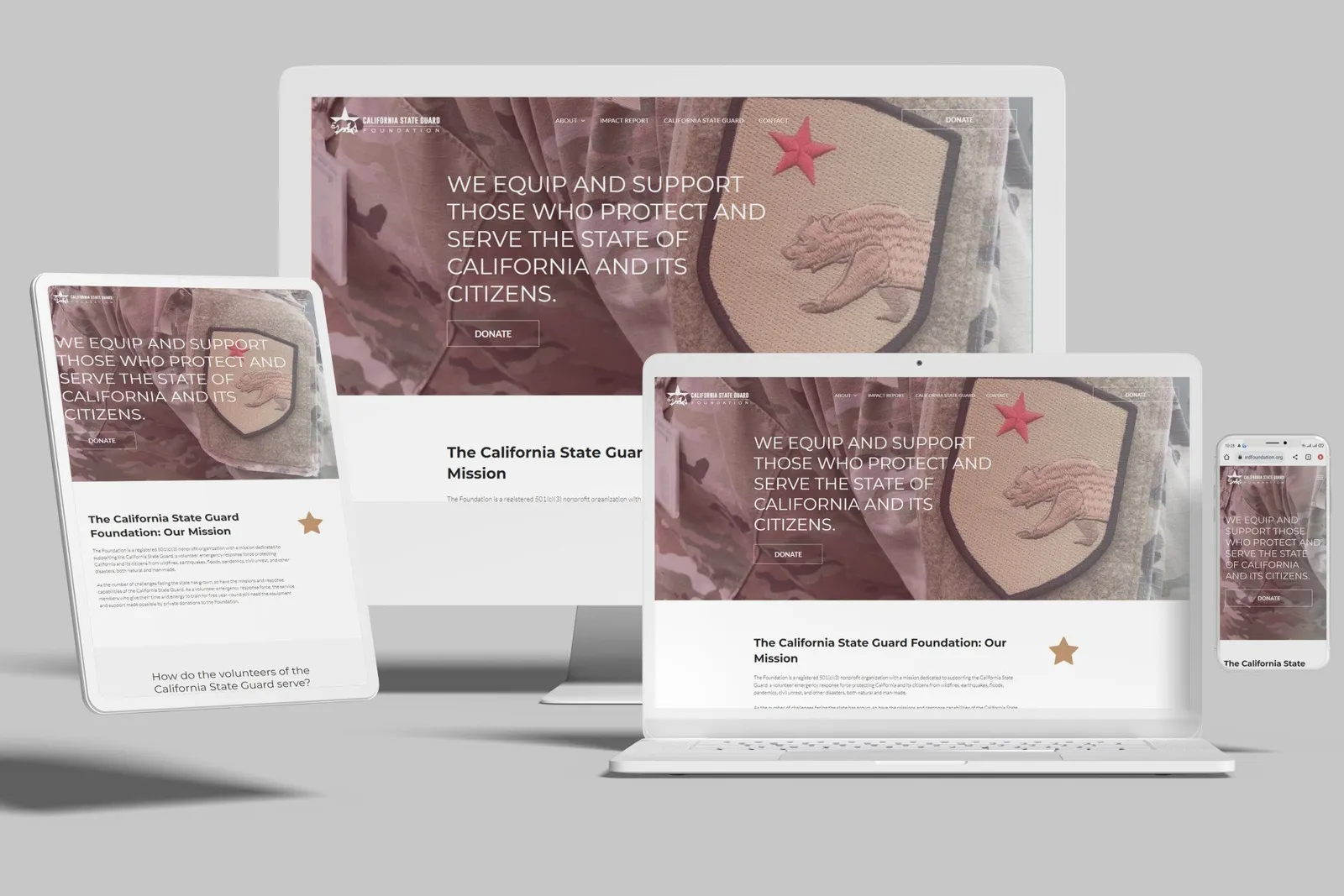 Nonprofit website shown on desktop, laptop, tablet and phone