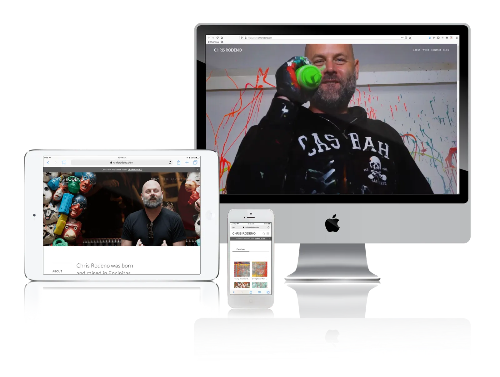 Painter website shown on desktop, laptop, tablet and phone