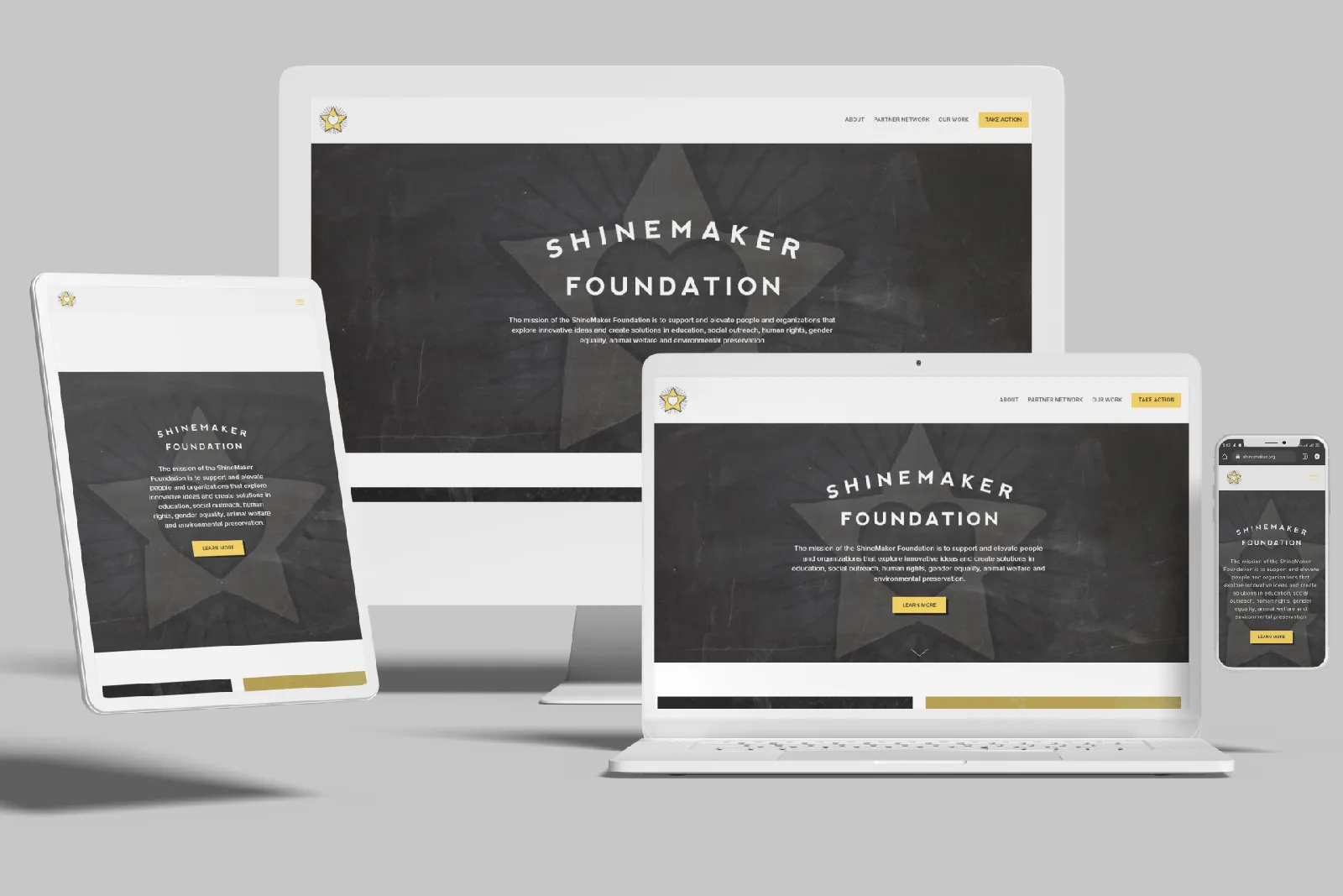 Social change nonprofit website shown on desktop, laptop, tablet and phone