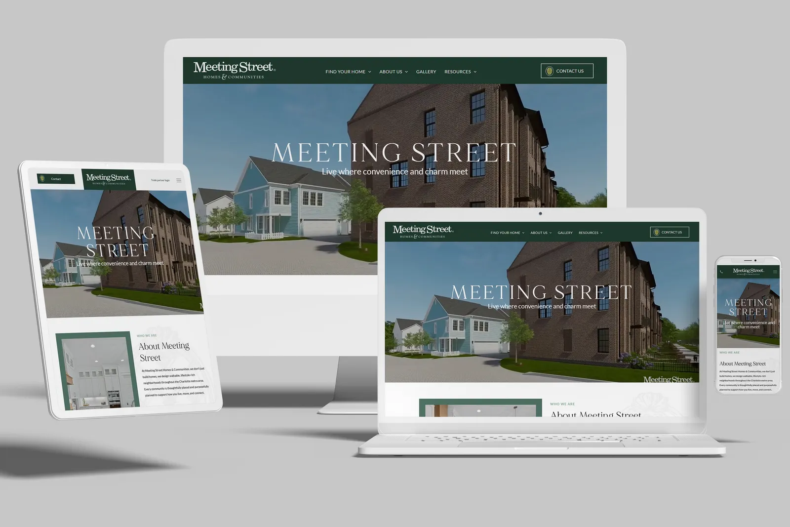 Home builder website shown on desktop, laptop, tablet and phone