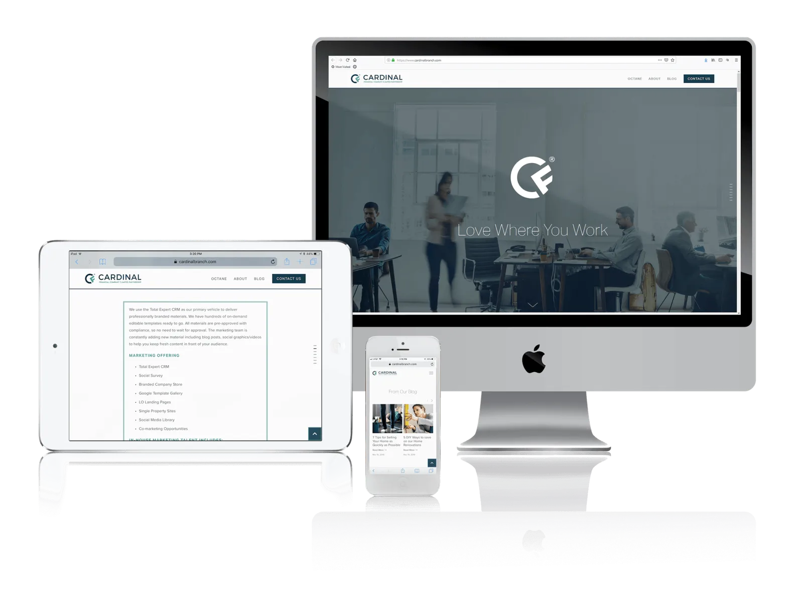 Mortgage lender website shown on desktop, laptop, tablet and phone