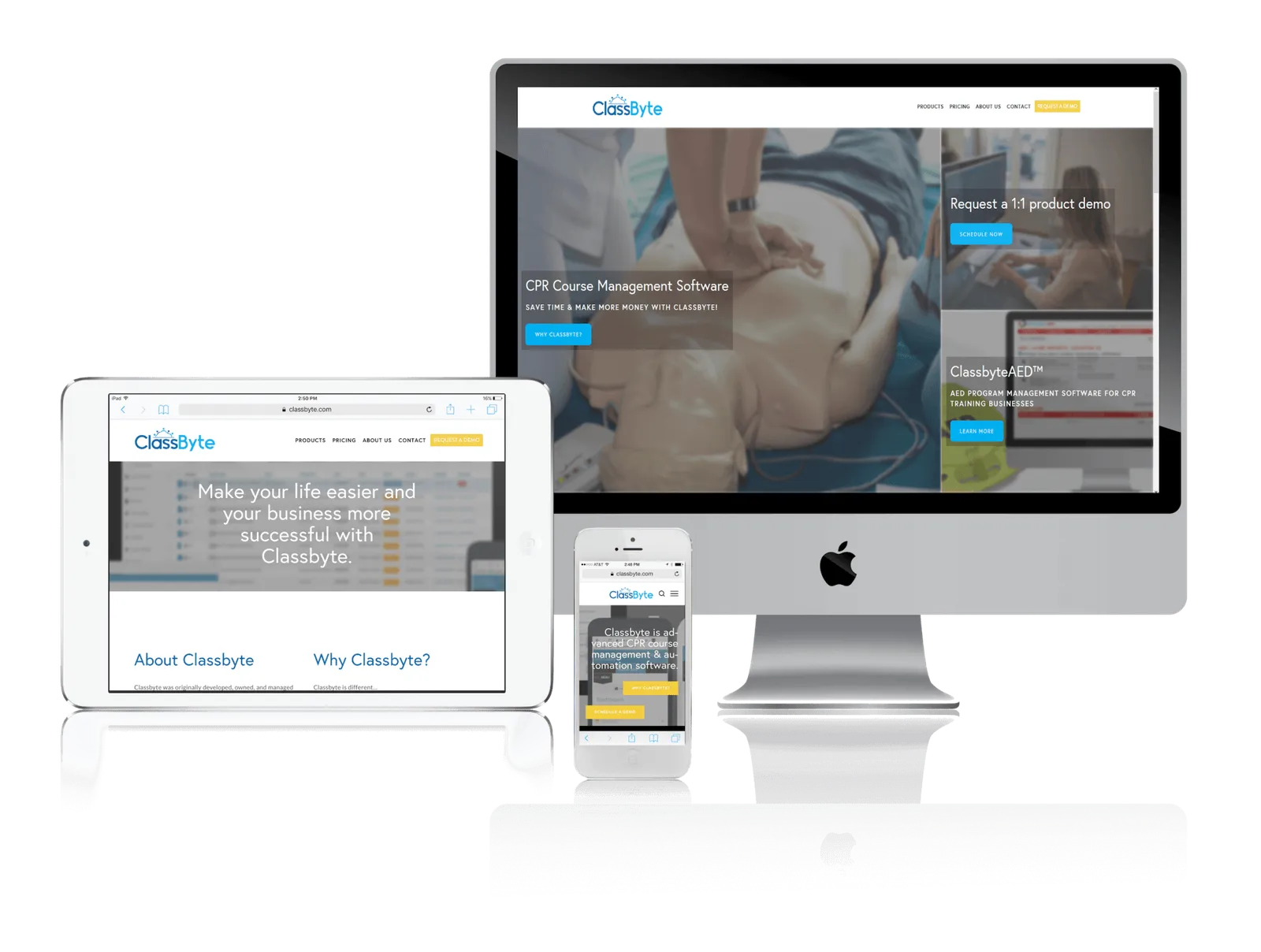 Safety training software company website shown on desktop, laptop, tablet and phone