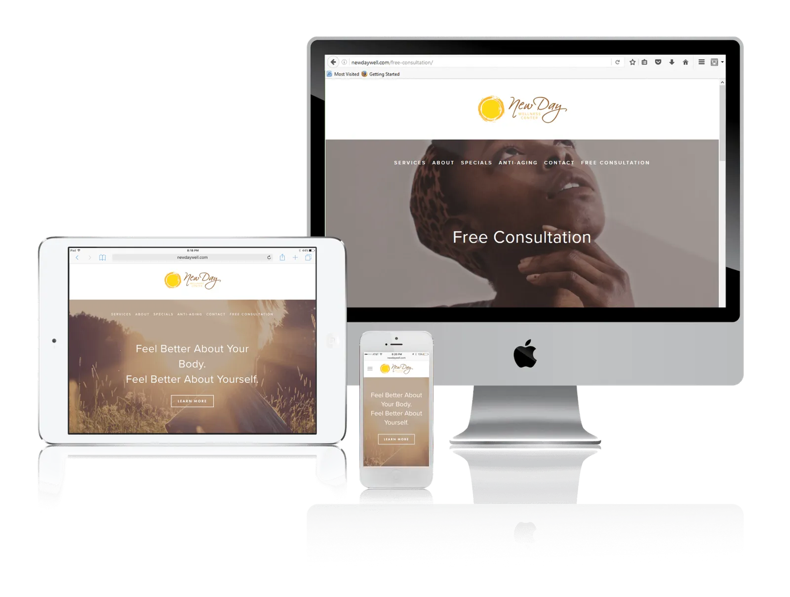 Women's wellness center website shown on desktop, laptop, tablet and phone