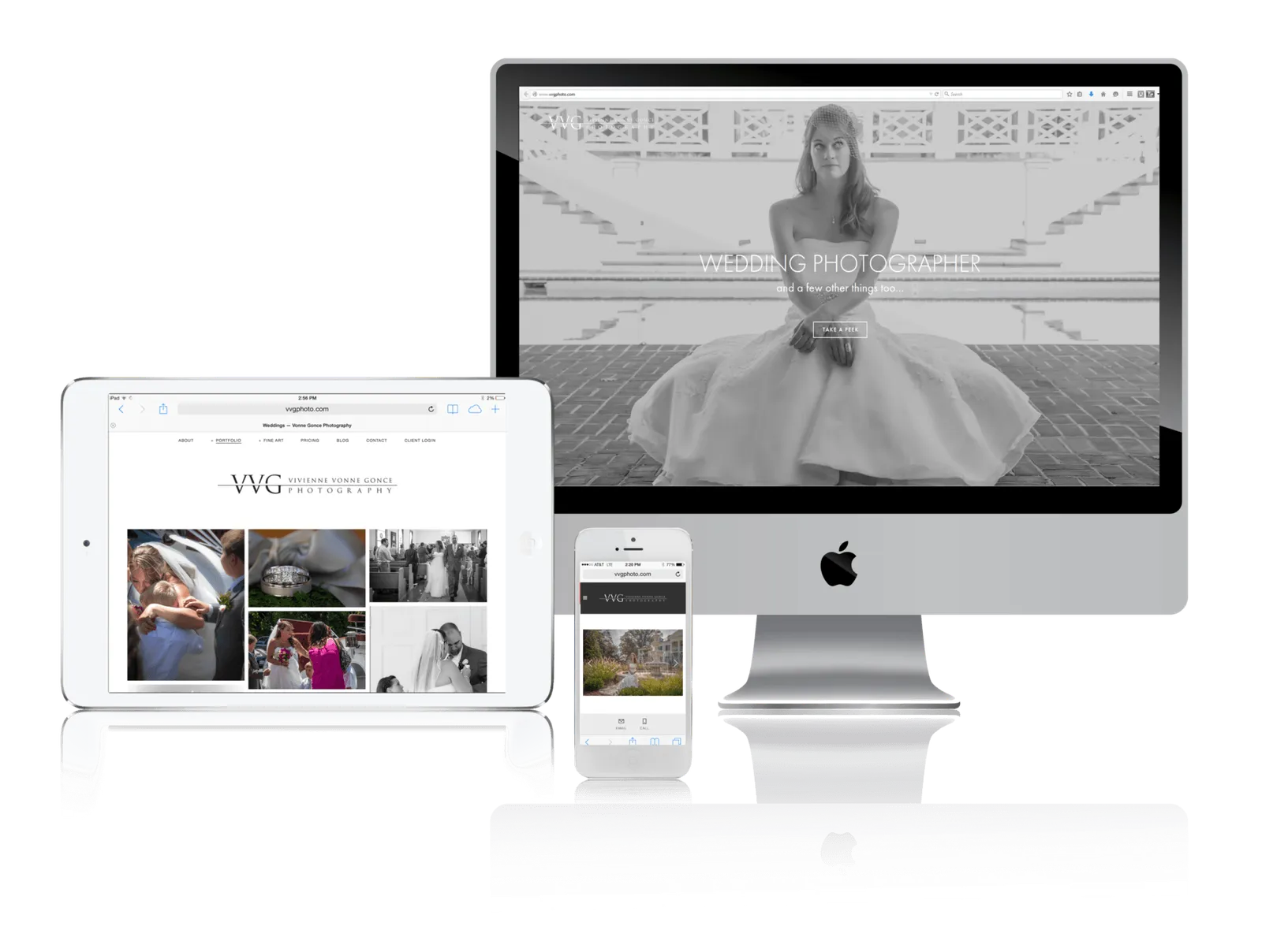 Event photography website shown on desktop, laptop, tablet and phone