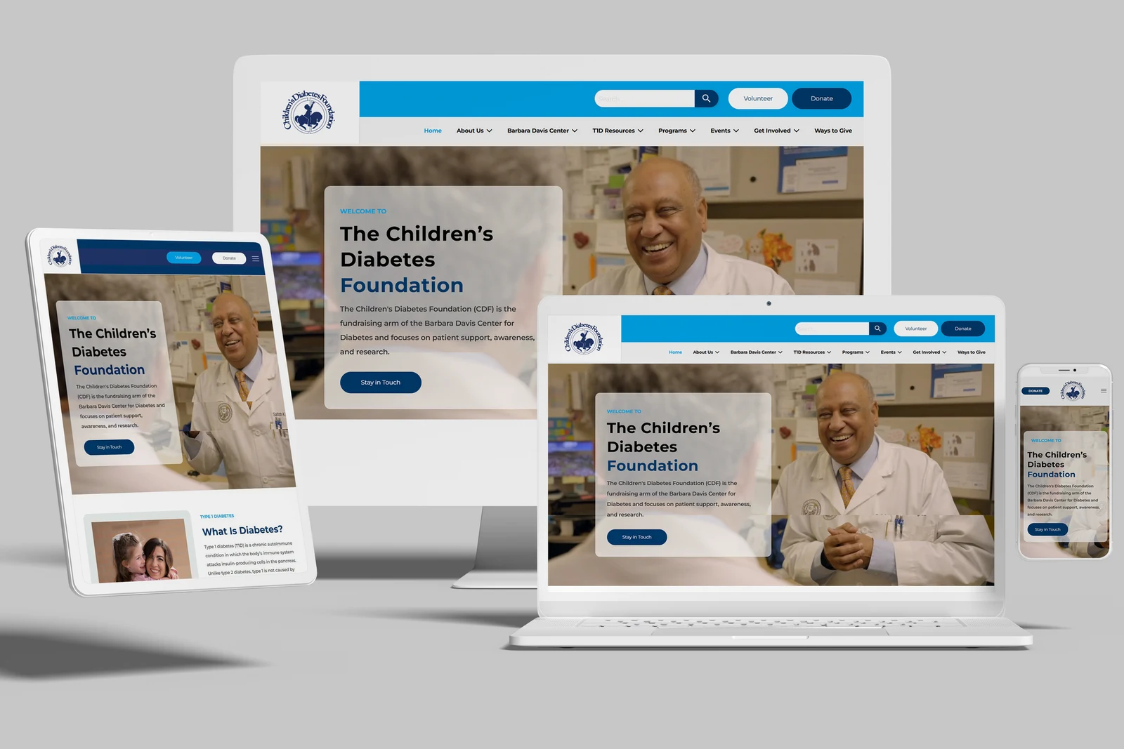 Nonprofit website shown on desktop, laptop, tablet and phone