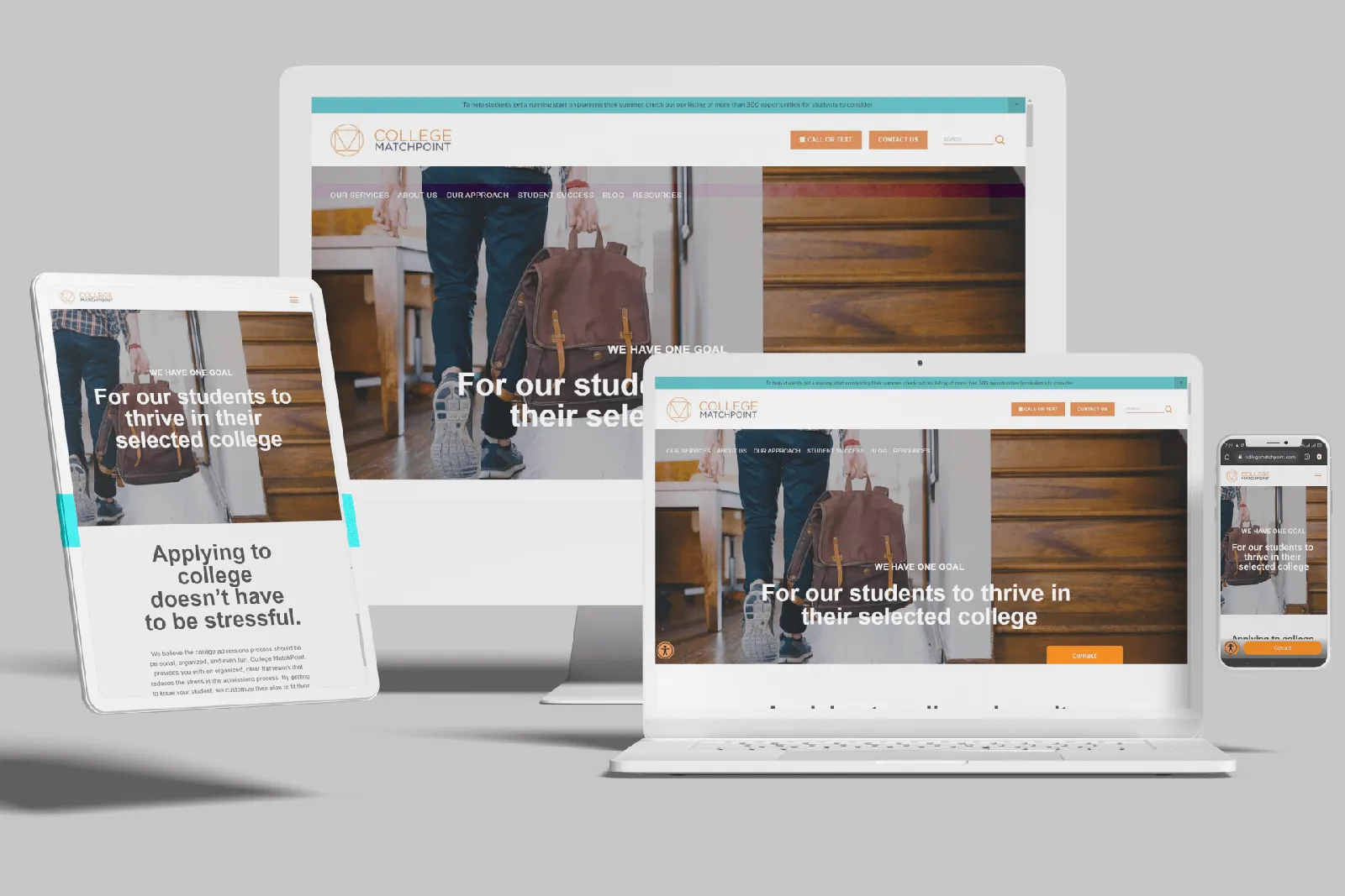 College placement consultancy website shown on desktop, laptop, tablet and phone
