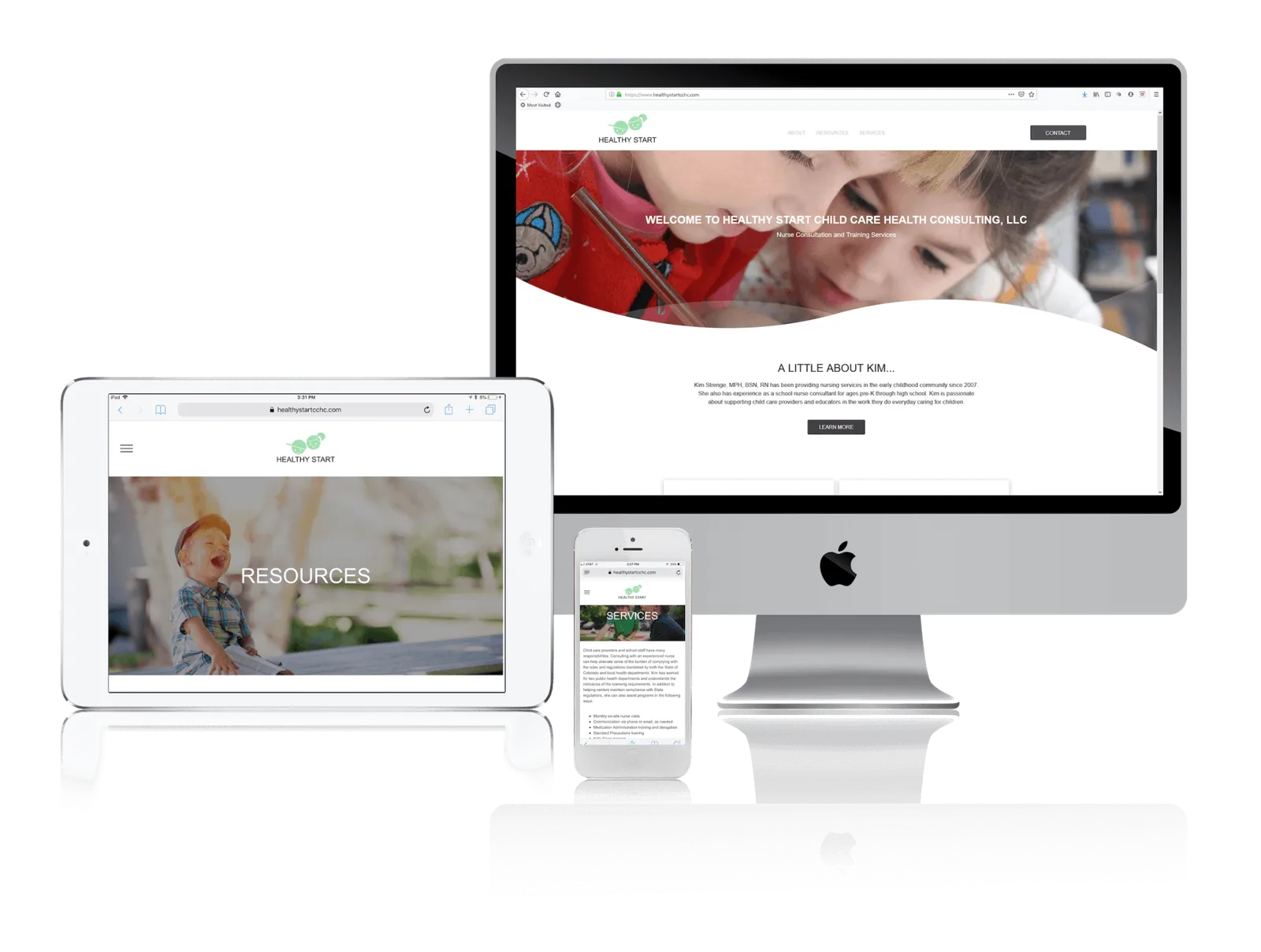 Child health consultant website shown on desktop, laptop, tablet and phone