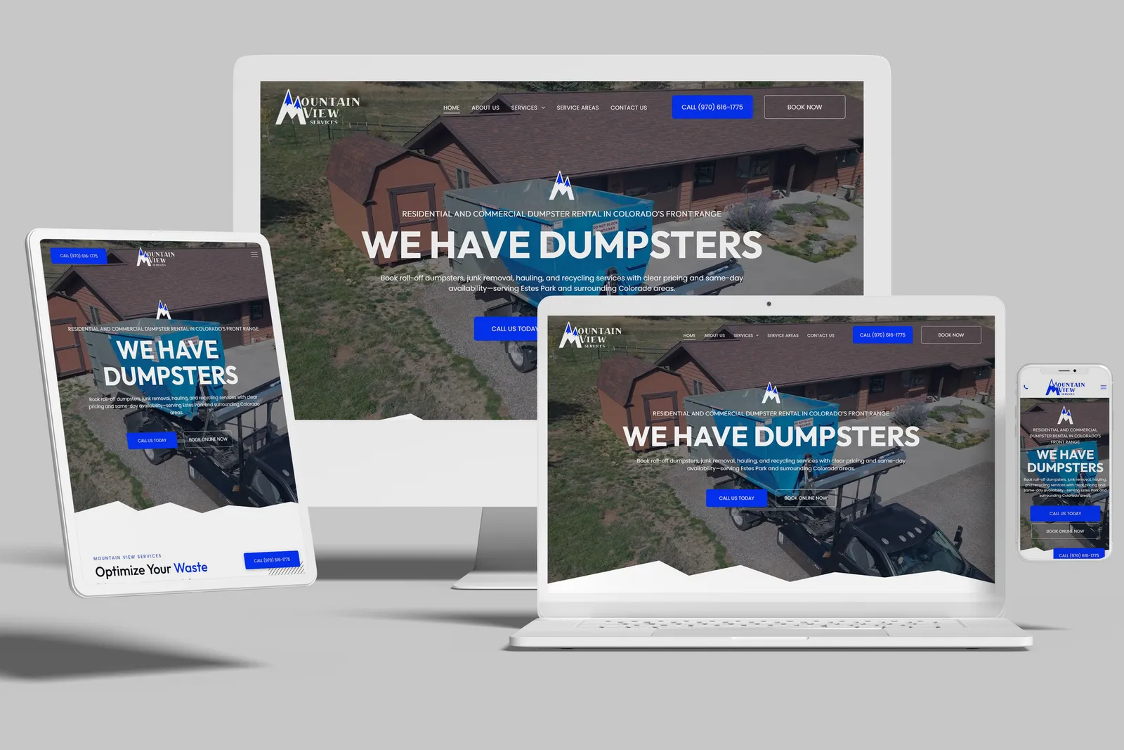 Waste hauling company website shown on desktop, laptop, tablet and phone