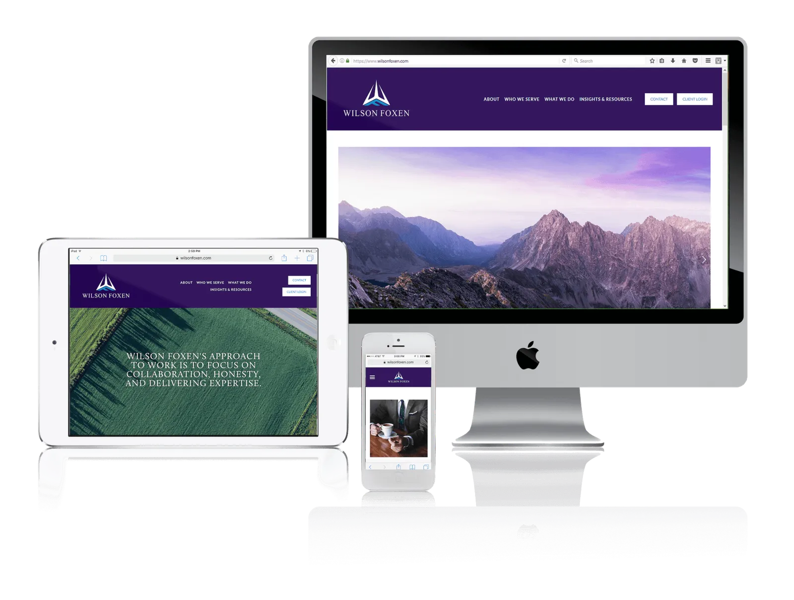 Executive coach website shown on desktop, laptop, tablet and phone