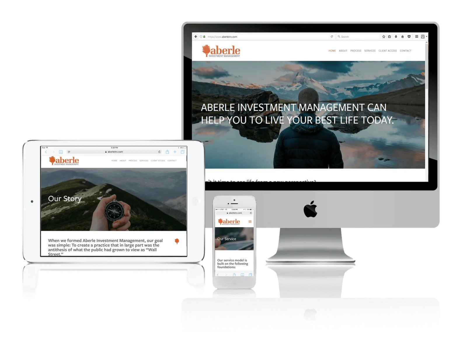 Investment management firm website shown on desktop, laptop, tablet and phone