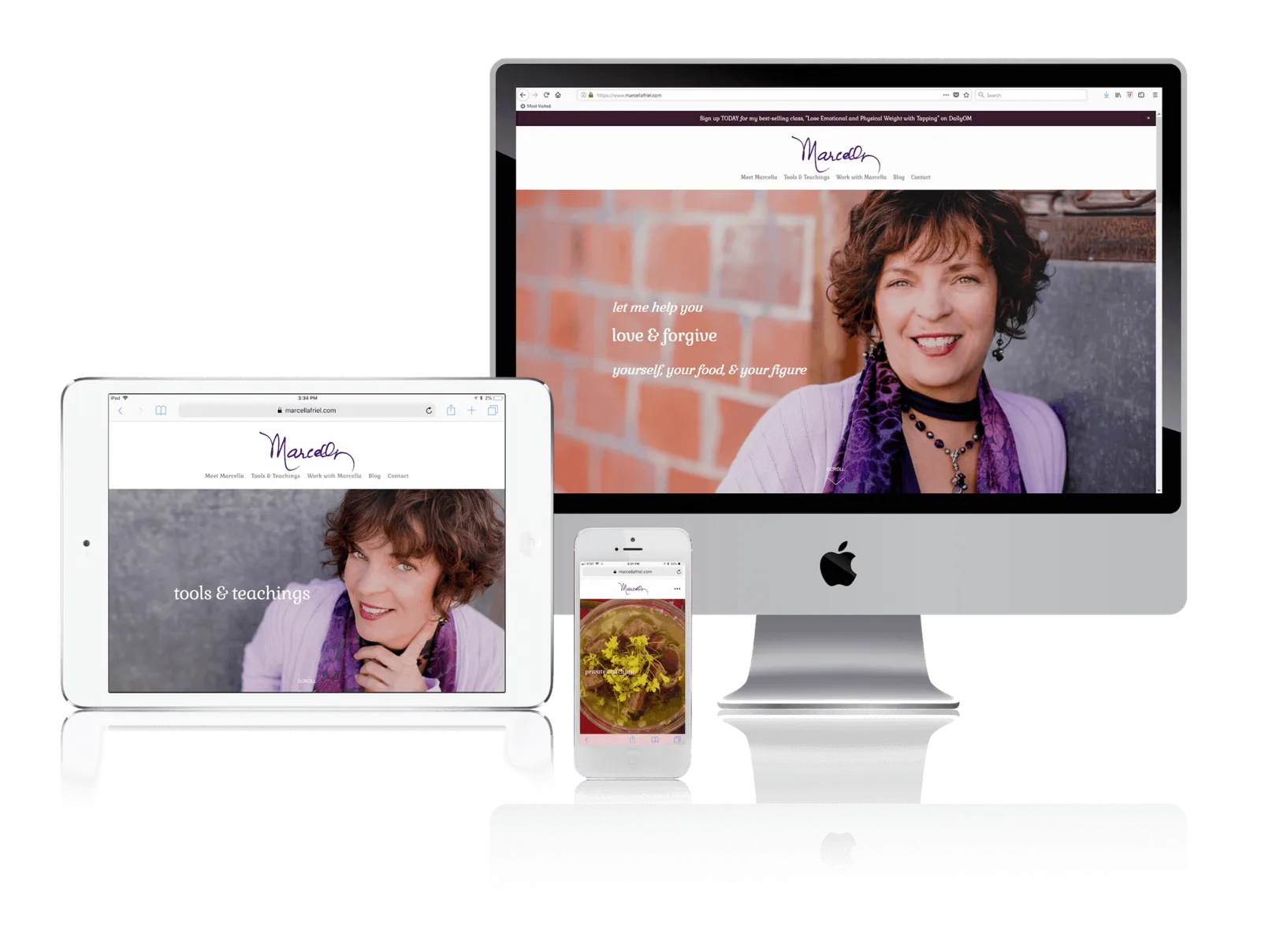 Colorado mindful eating coach website shown on desktop, laptop, tablet and phone