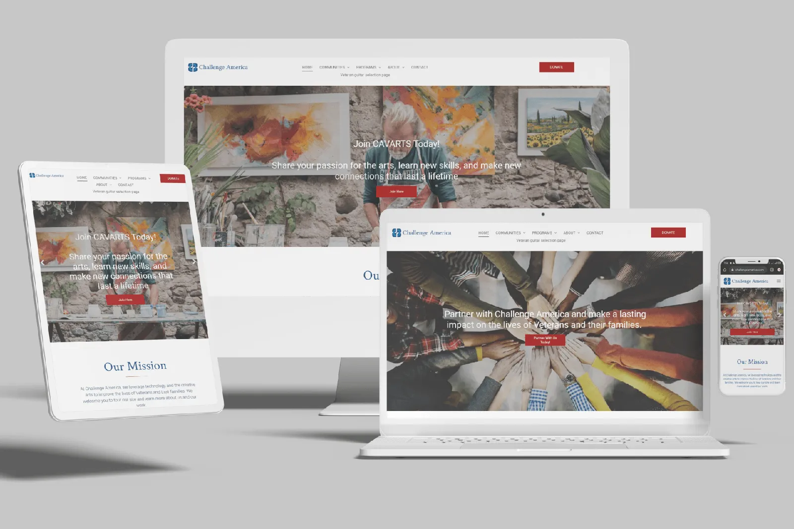 Veterans nonprofit website shown on desktop, laptop, tablet and phone