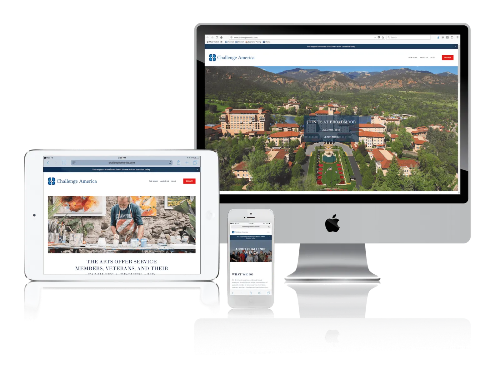 Veterans nonprofit website shown on desktop, laptop, tablet and phone