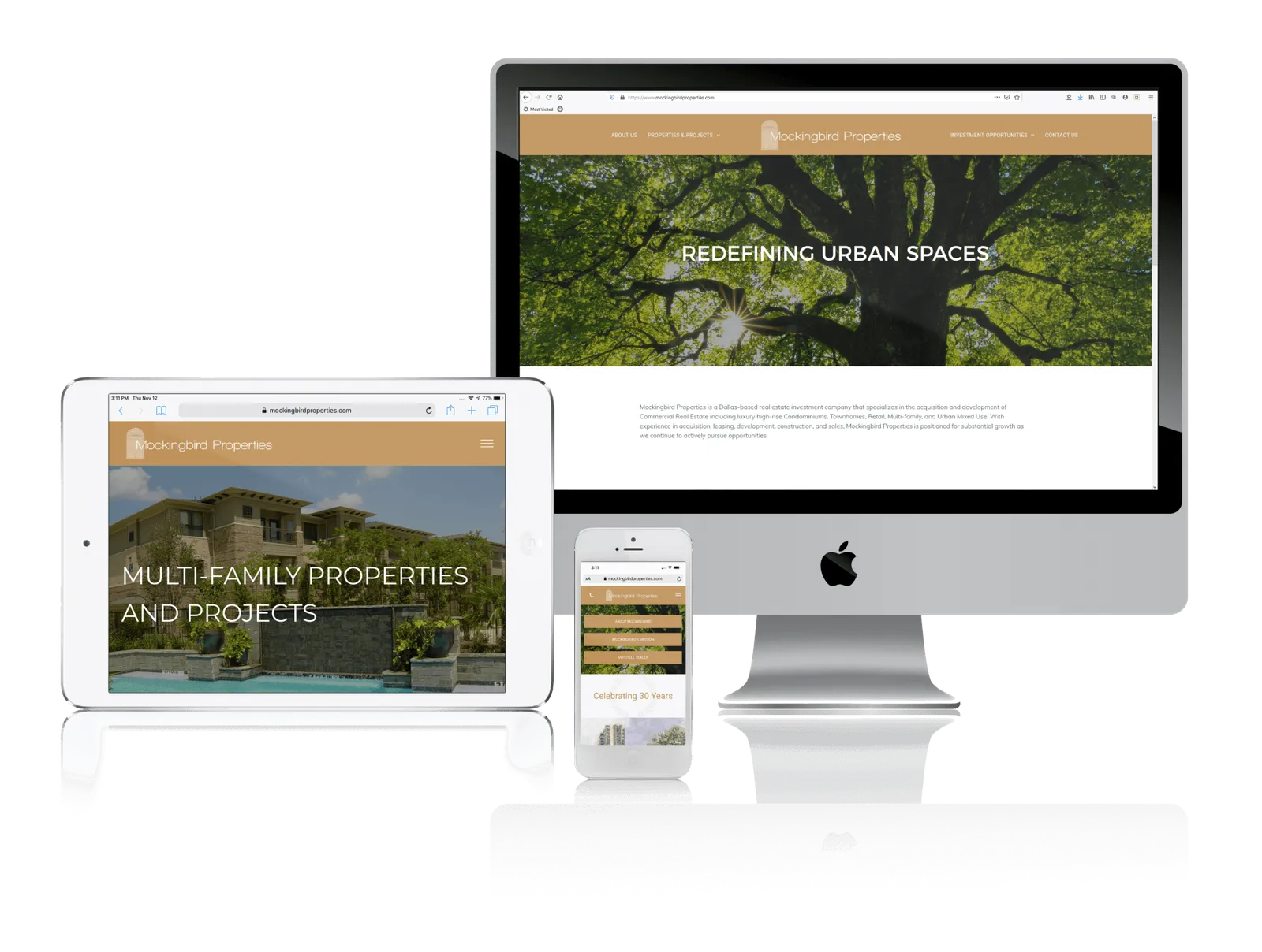 Commercial real estate investment website shown on desktop, laptop, tablet and phone