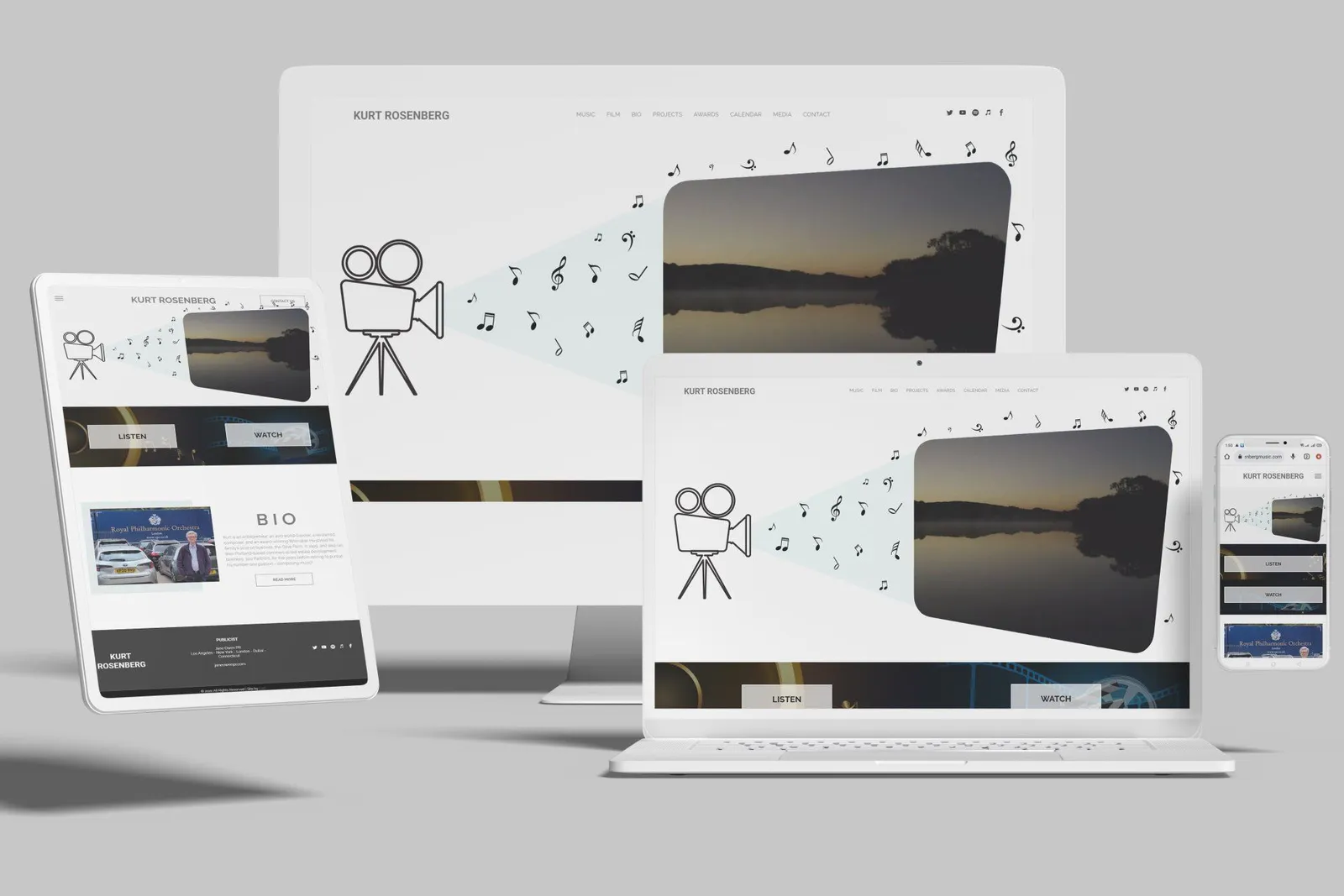 Composer website shown on desktop, laptop, tablet and phone