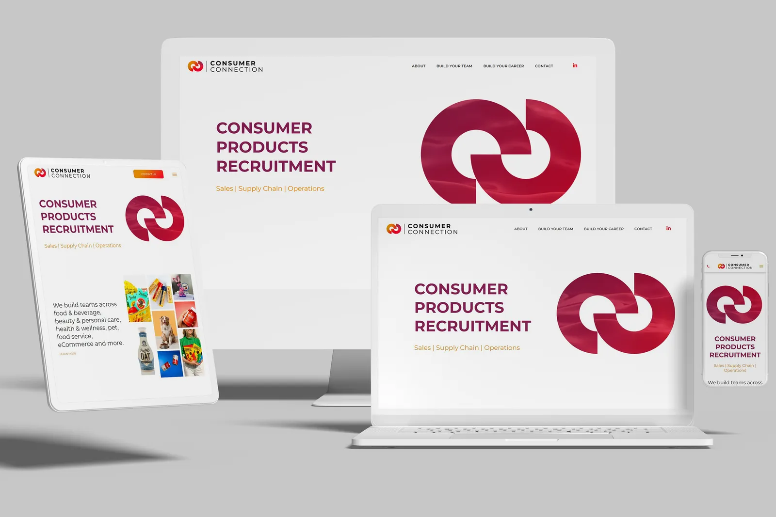 Recruiting firm website shown on desktop, laptop, tablet and phone