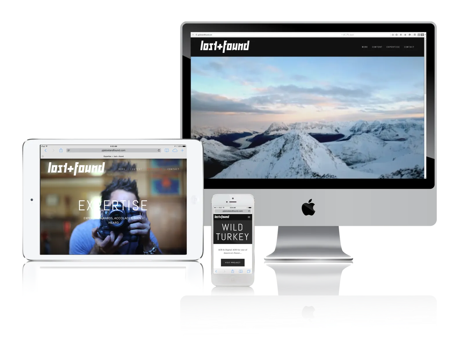 Creative director portfolio website shown on desktop, laptop, tablet and phone