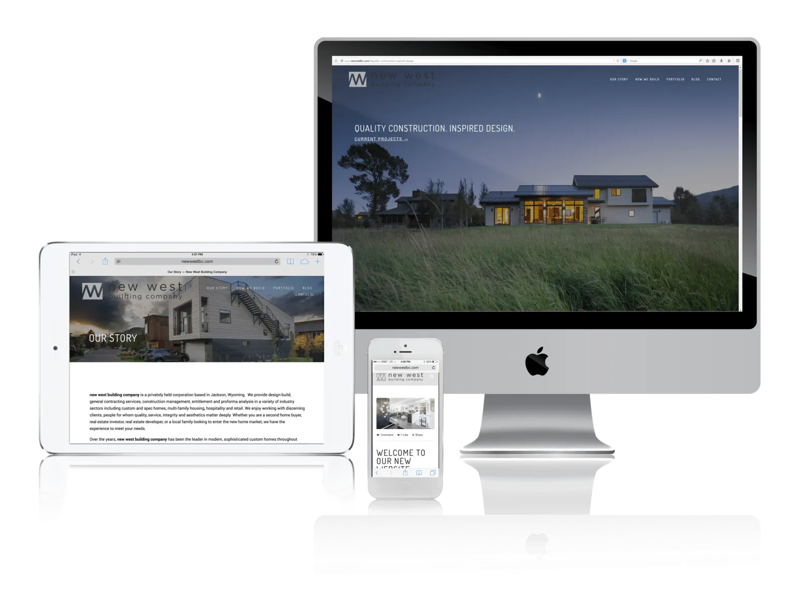 Custom contractor website shown on desktop, laptop, tablet and phone