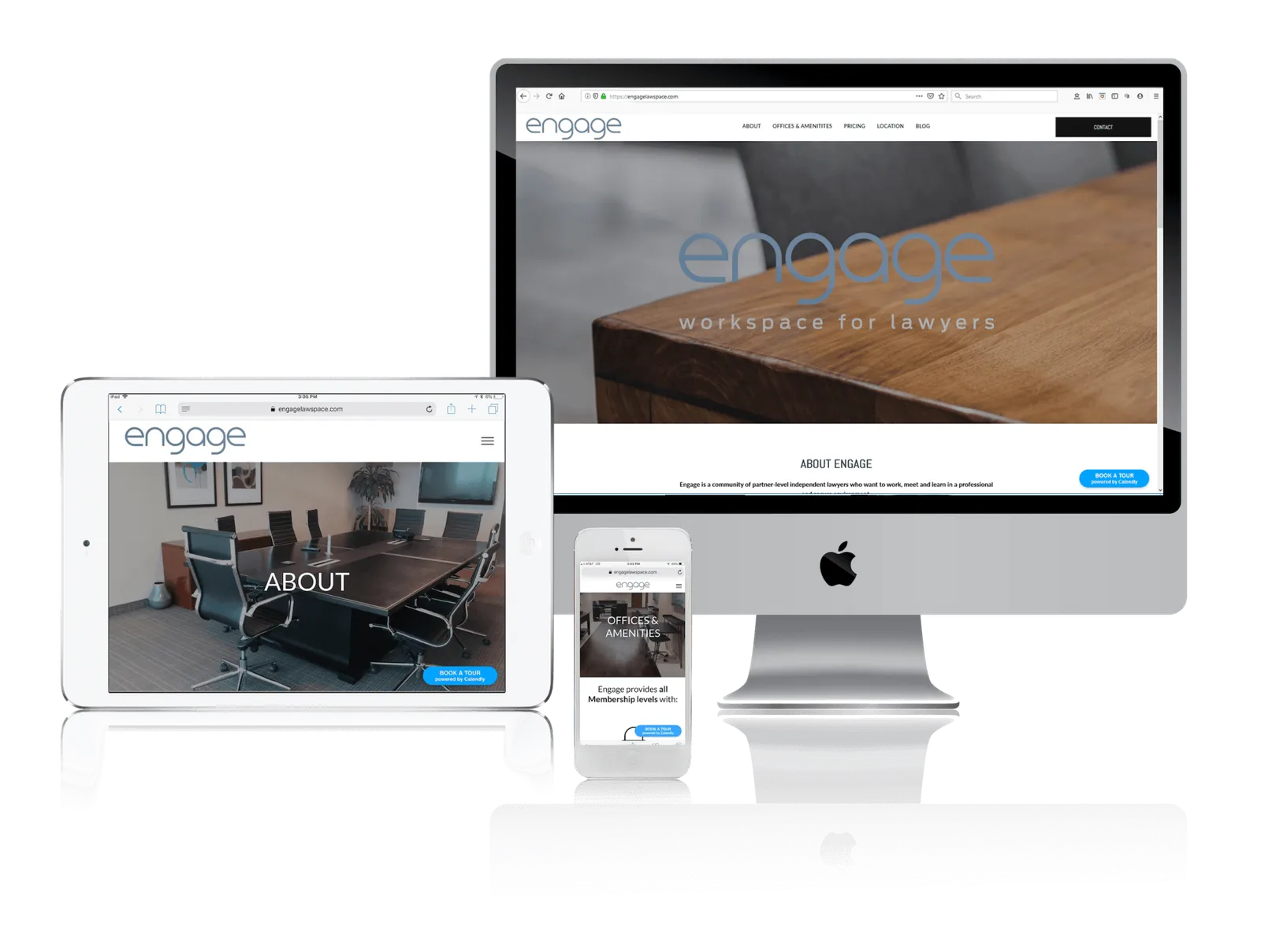 Attorney office space website shown on desktop, laptop, tablet and phone