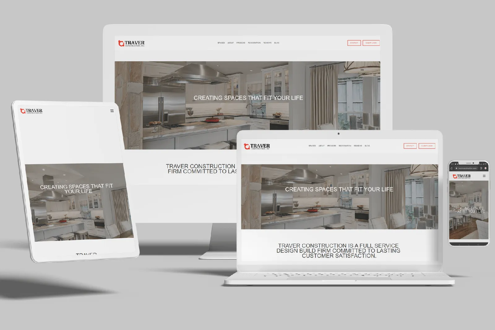 Design-build remodeler website shown on desktop, laptop, tablet and phone